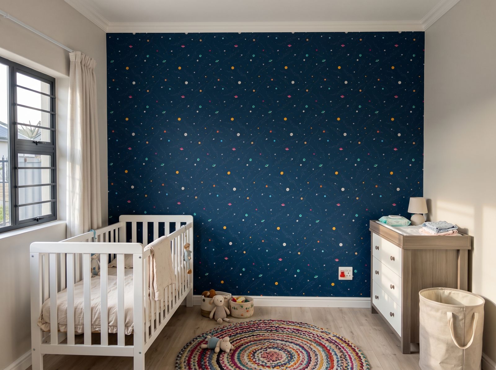 Scattered Galaxy Wallpaper 1 Wallpaper and Wall Murals South Africa Scattered Galaxy Wallpaper shown in a nursery
