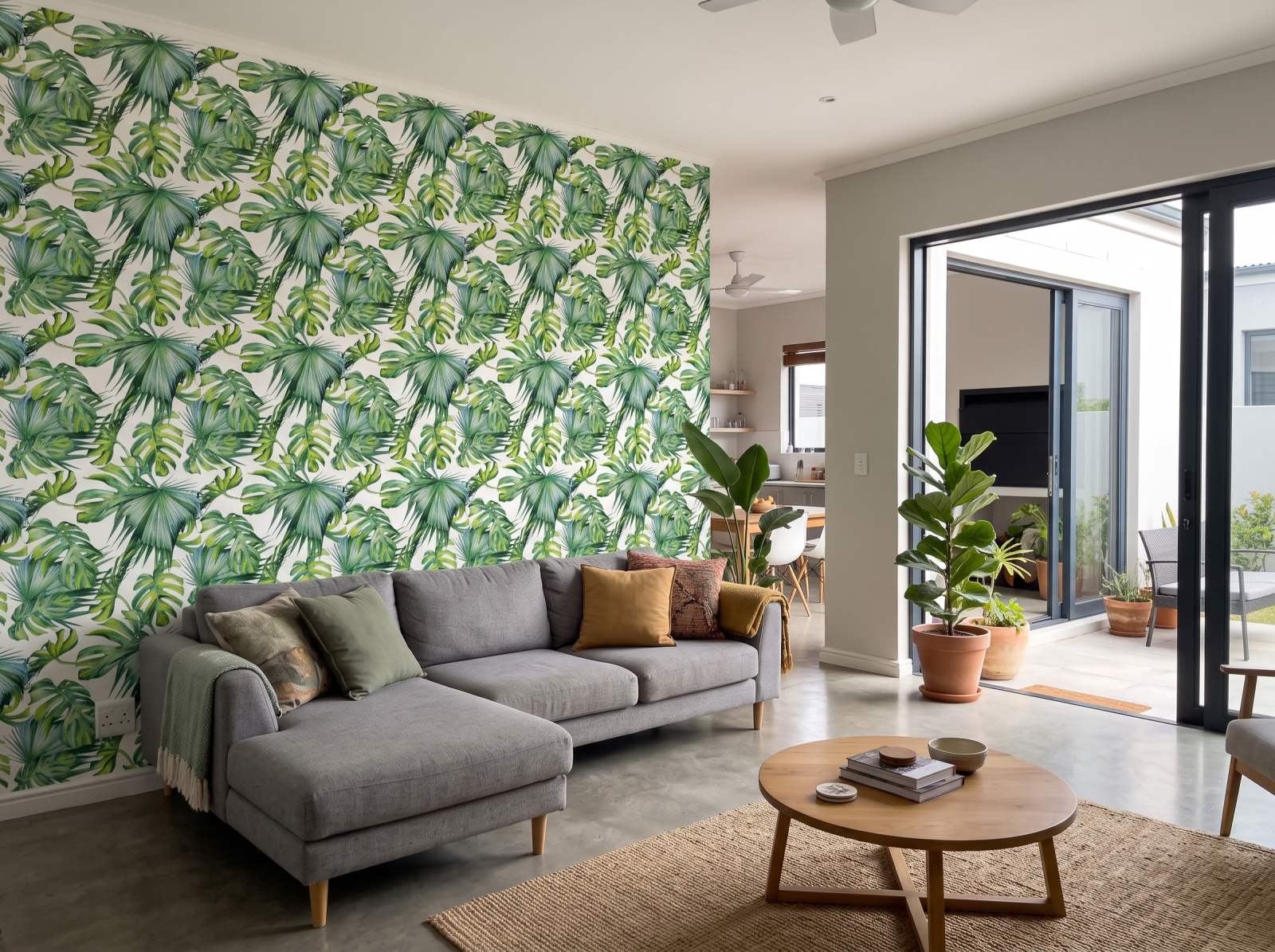 Delicious Palms Wallpaper 1 Wallpaper and Wall Murals South Africa Delicious Palms Wallpaper shown in a living room