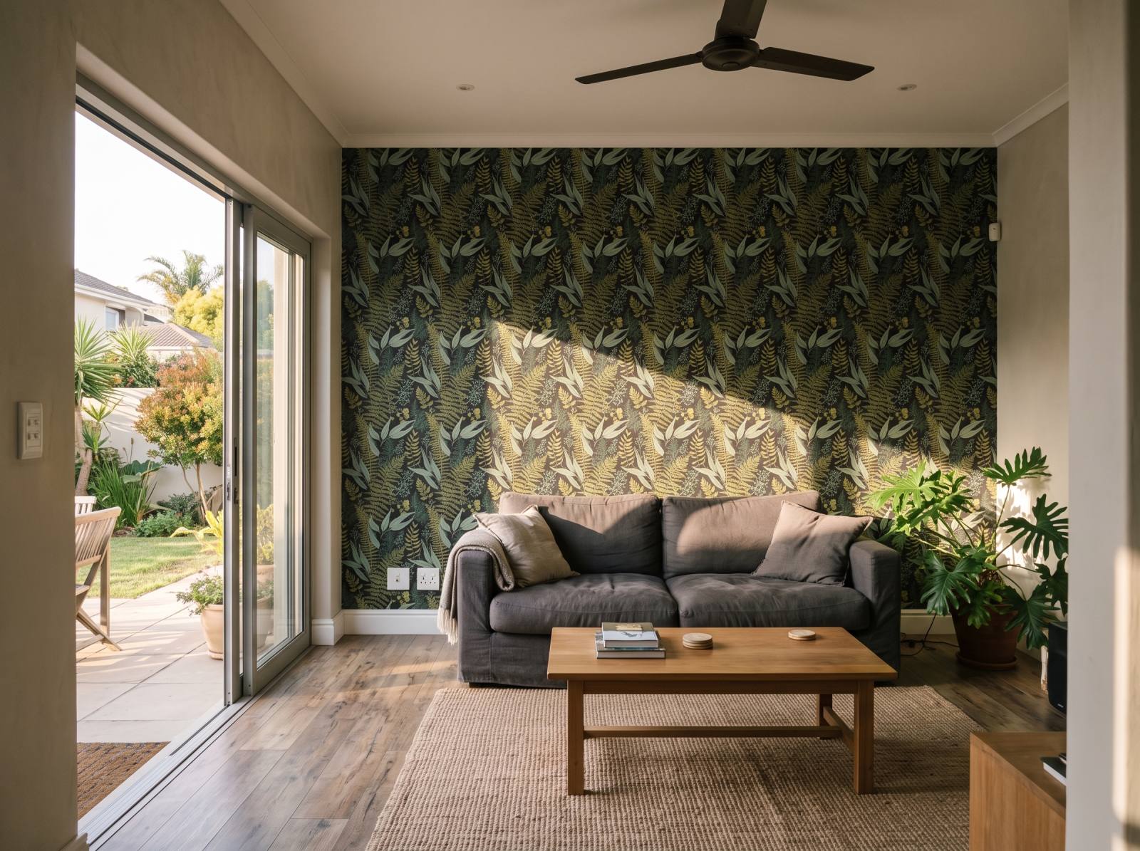 Sage Midnight Wallpaper 1 Wallpaper and Wall Murals South Africa Sage Midnight Wallpaper shown in a living room