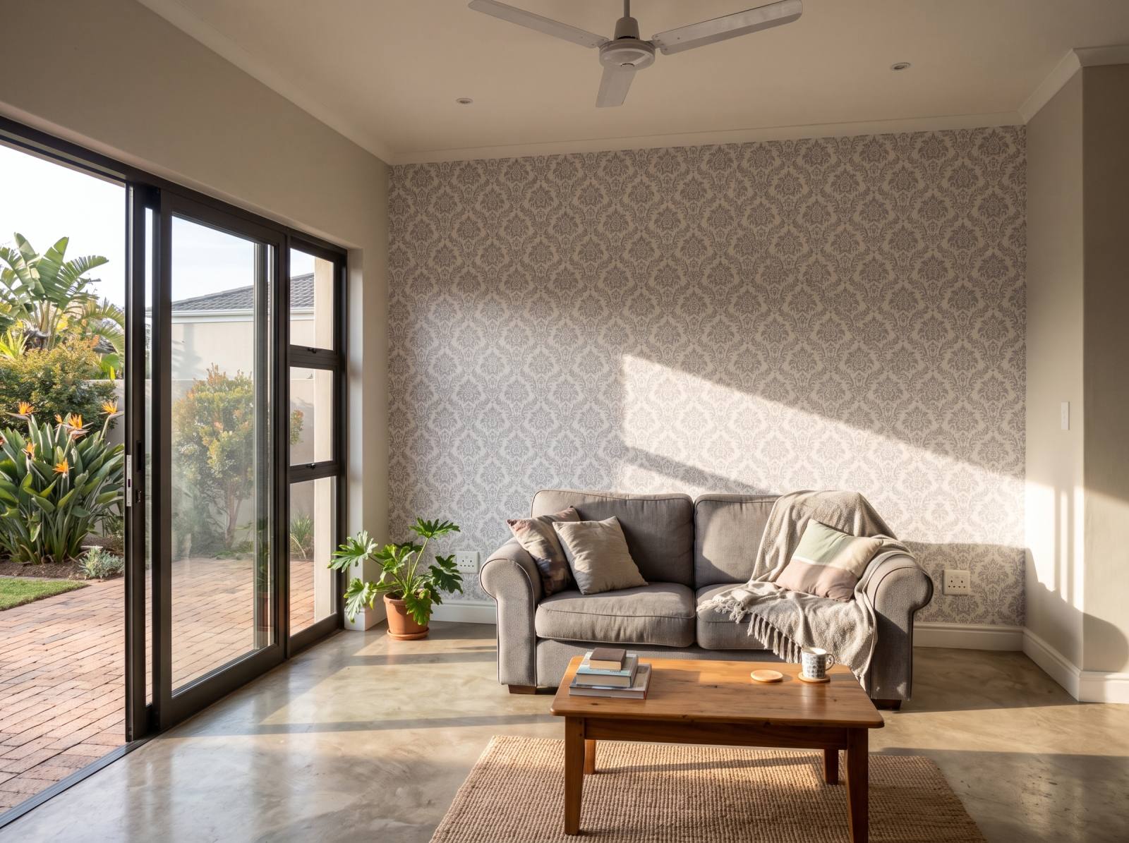 Classic Damask Wallpaper 1 Wallpaper and Wall Murals South Africa Classic Damask Wallpaper shown in a living room
