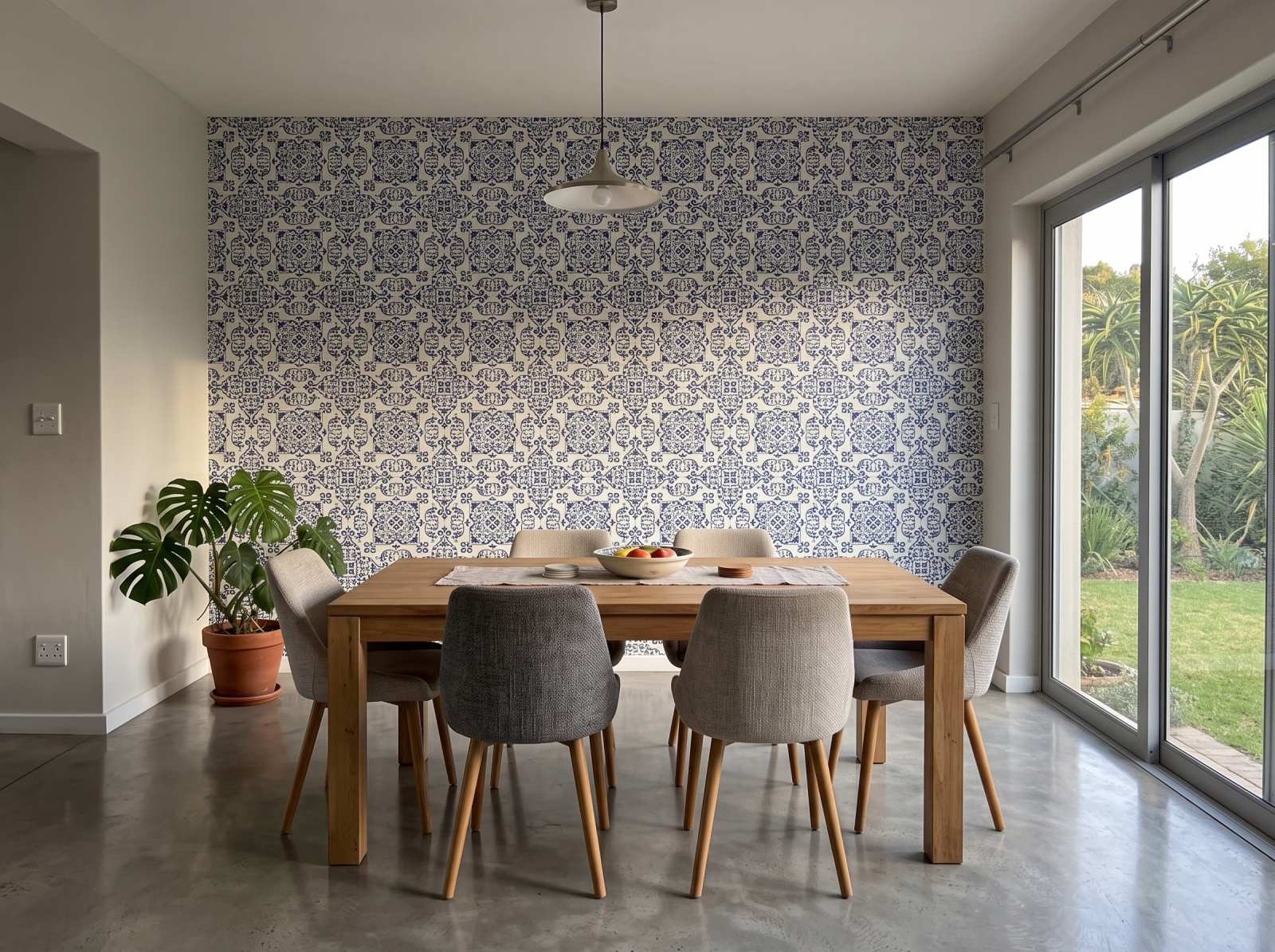 Raízes Tile Wallpaper 1 Wallpaper and Wall Murals South Africa Raízes Tile Wallpaper shown in a dining room