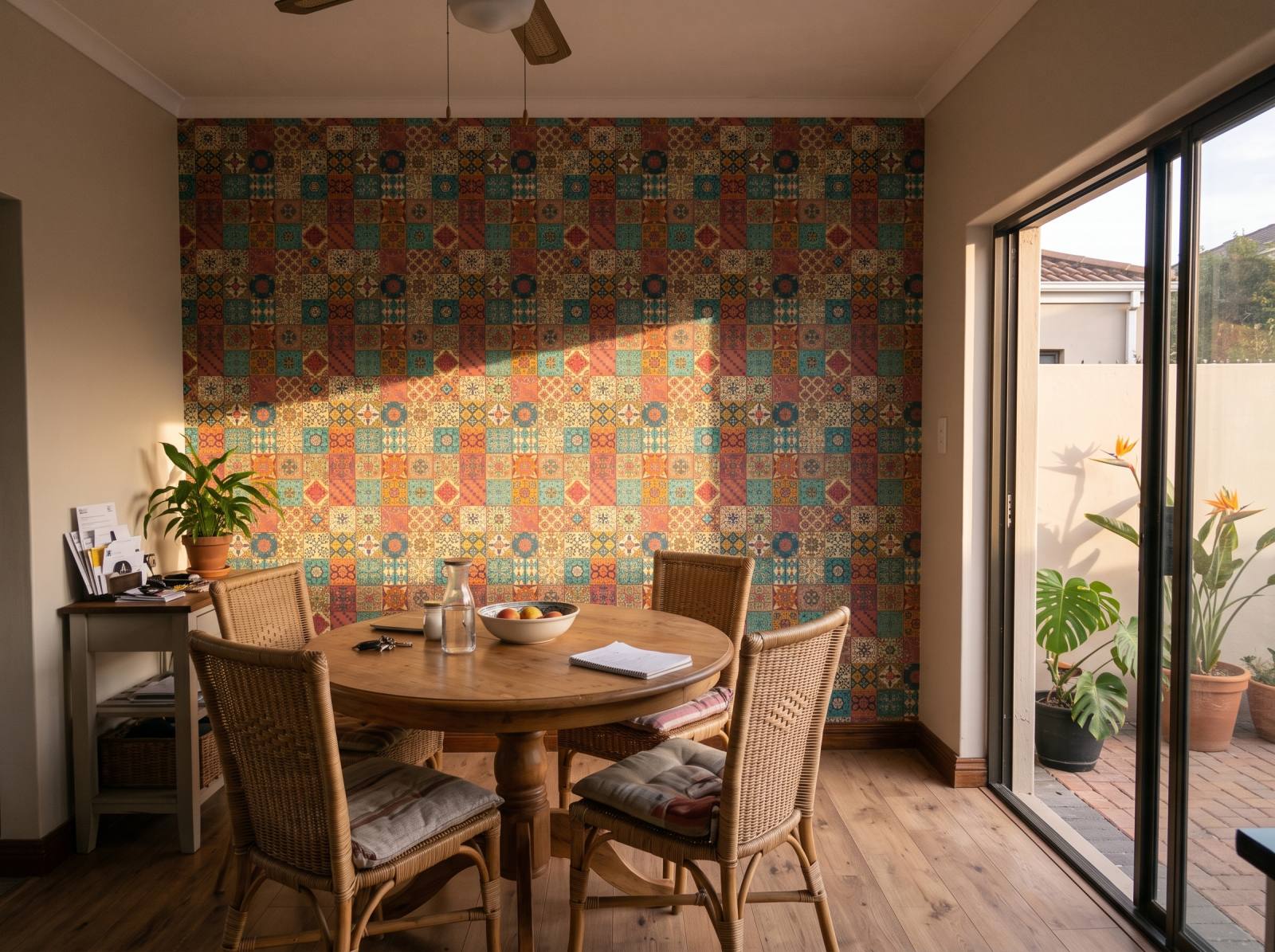 Navas Tile Wallpaper 3 Wallpaper and Wall Murals South Africa Navas Tile Wallpaper shown in a dining room