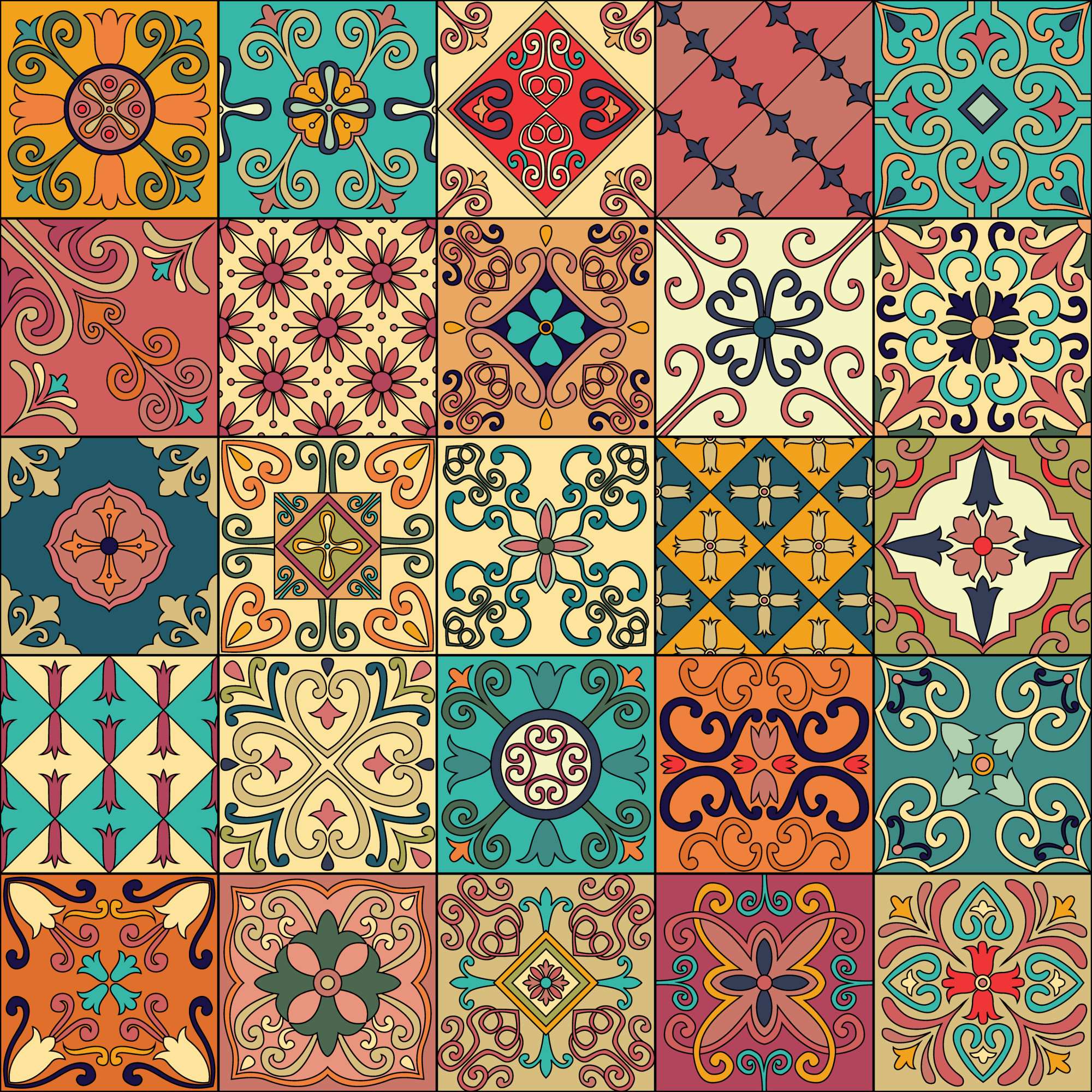 Navas Tile Wallpaper 2 Wallpaper and Wall Murals South Africa Navas Tile, tile patchwork in teal, terracotta and cream wallpaper - WallpaperOnline