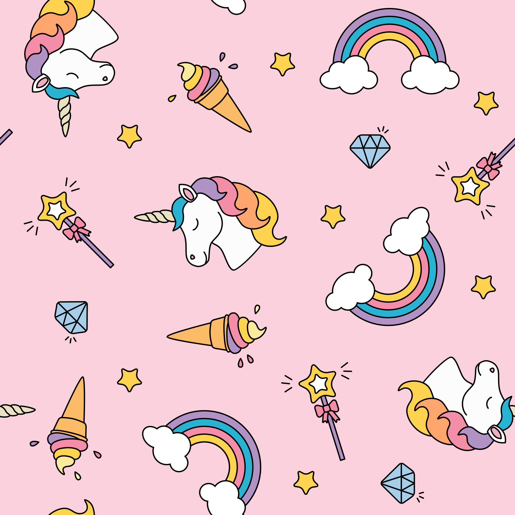 Unicones Wallpaper 2 Wallpaper and Wall Murals South Africa Unicones Wallpaper, unicorns and rainbows in pink and yellow wallpaper - WallpaperOnline