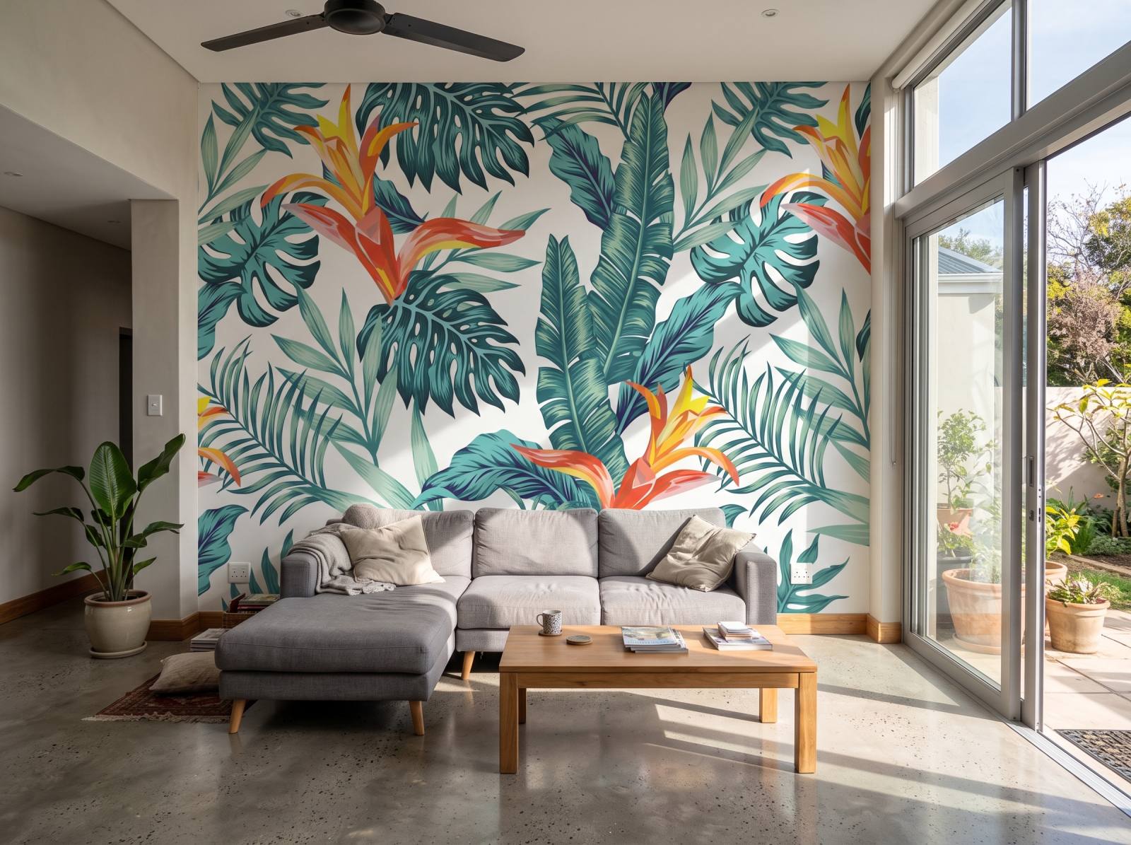 Mural Stralitzia Palms 1 Wallpaper and Wall Murals South Africa Mural Stralitzia Palms shown in a living room
