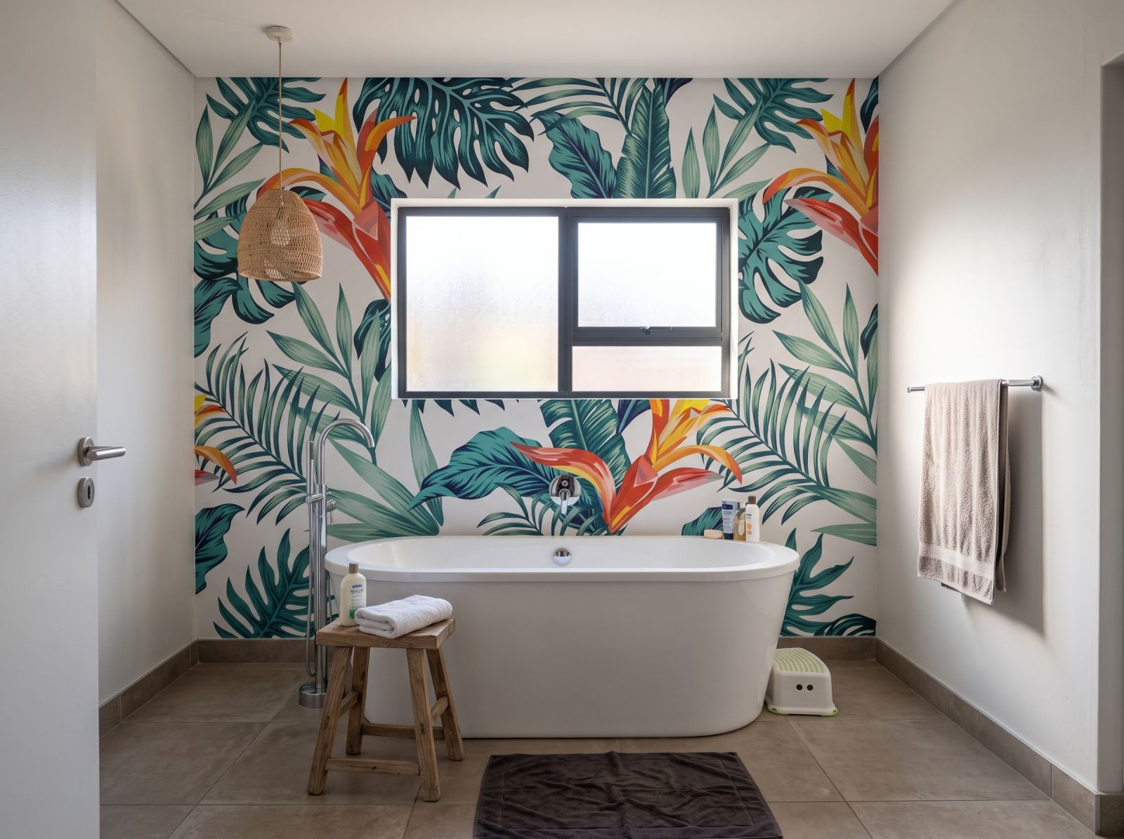 Mural Stralitzia Palms 3 Wallpaper and Wall Murals South Africa Mural Stralitzia Palms shown in a bathroom