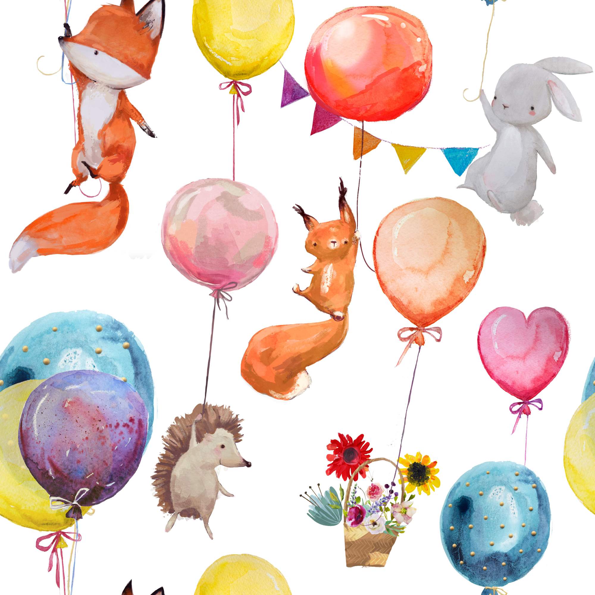 Up Up and Away Wallpaper 2 Wallpaper and Wall Murals South Africa Up Up and Away Wallpaper, woodland animals and balloons in orange, yellow and pink wallpaper - WallpaperOnline