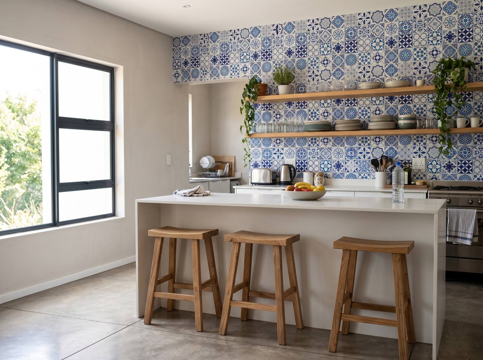 Toledo Tile Wallpaper 1 Wallpaper and Wall Murals South Africa Toledo Tile Wallpaper shown in a kitchen