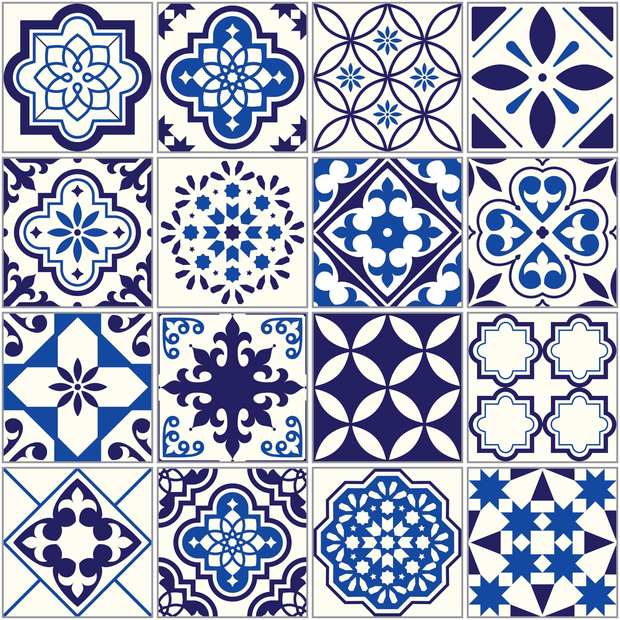 Toledo Tile Wallpaper 2 Wallpaper and Wall Murals South Africa Toledo Tile, geometric tile motif in navy, blue and white wallpaper - WallpaperOnline
