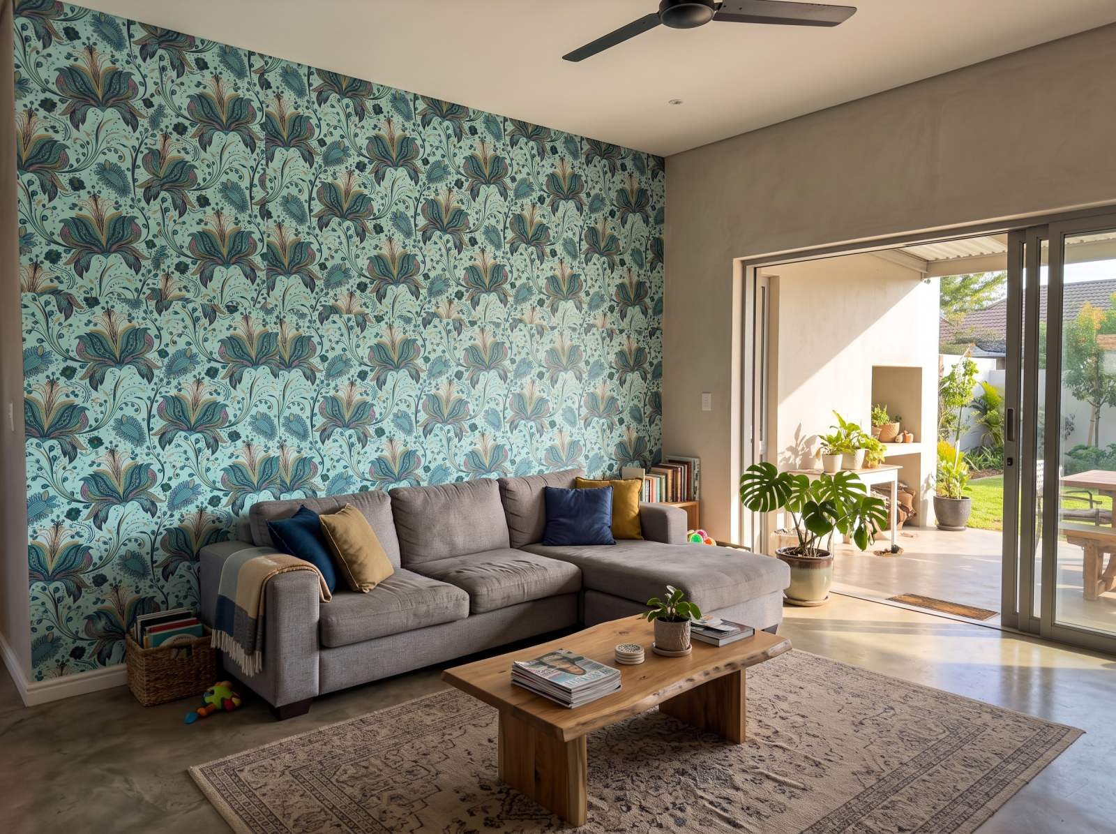 Aqua Growth Wallpaper 1 Wallpaper and Wall Murals South Africa Aqua Growth Wallpaper shown in a living room