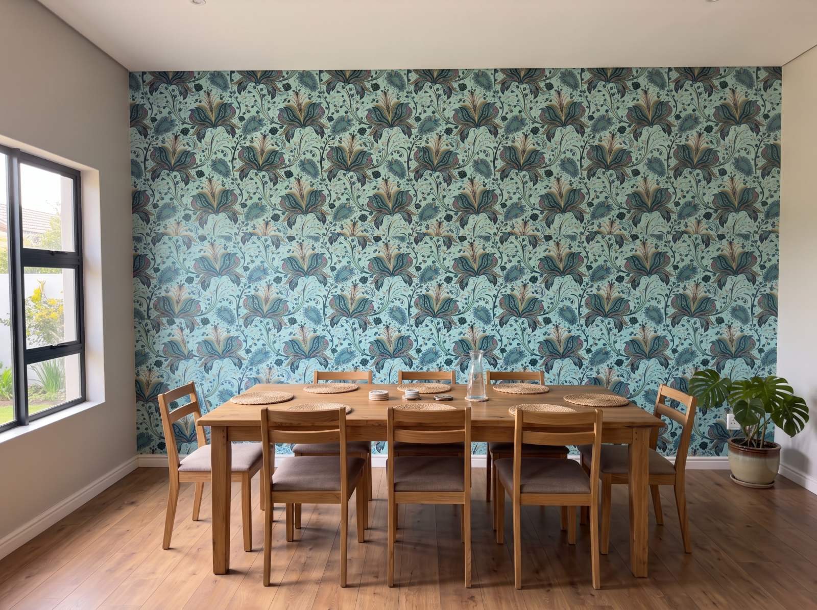 Aqua Growth Wallpaper 3 Wallpaper and Wall Murals South Africa Aqua Growth Wallpaper shown in a dining room