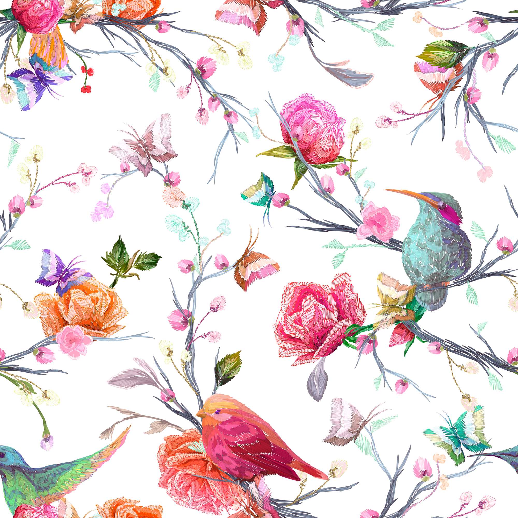 Sheen Quill Spring Wallpaper 2 Wallpaper and Wall Murals South Africa Sheen Quill Spring Wallpaper, birds and roses in pink, orange and teal wallpaper - WallpaperOnline