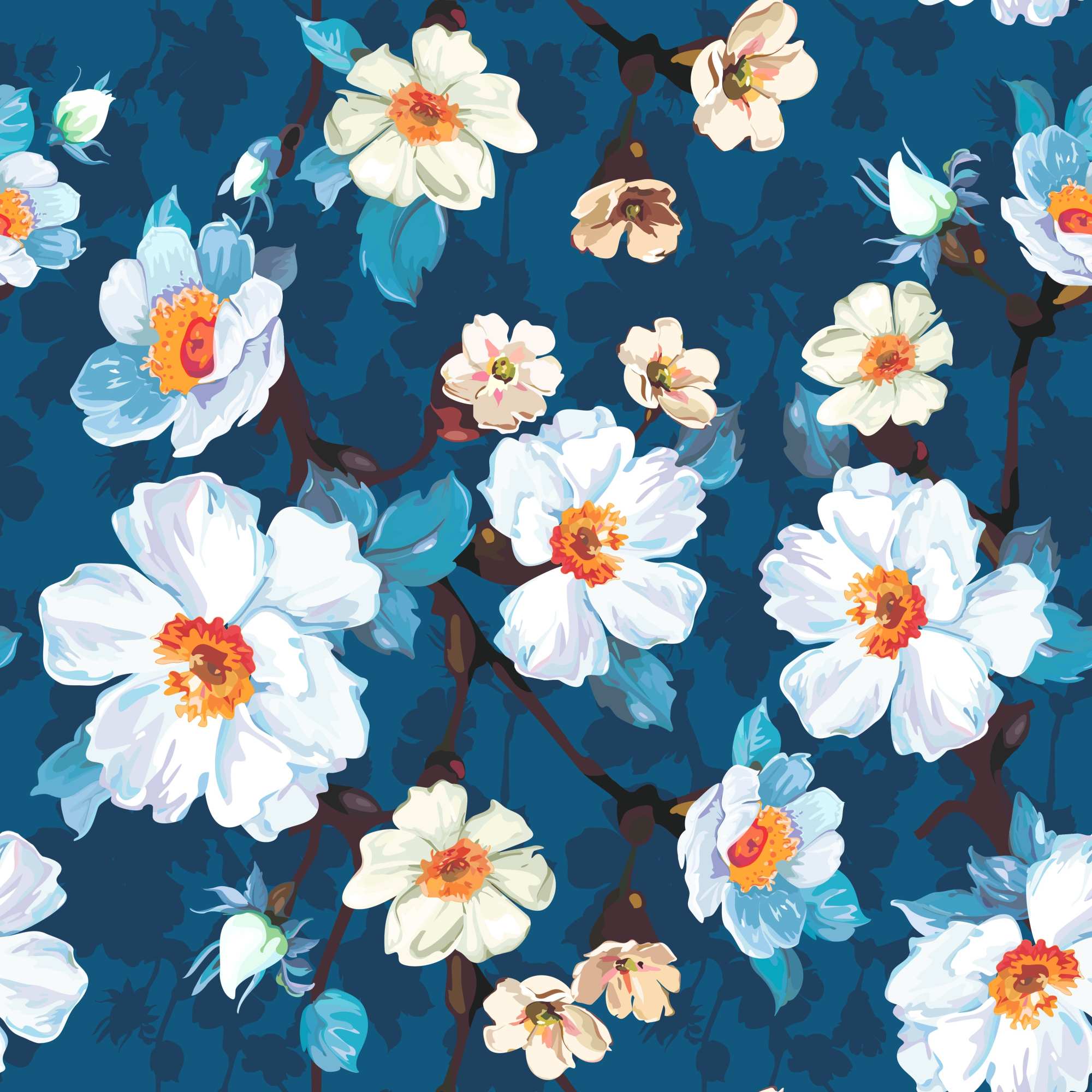 Pure Sapphire Wallpaper 2 Wallpaper and Wall Murals South Africa Pure Sapphire Blooms, floral blossoms in blue and white wallpaper - WallpaperOnline