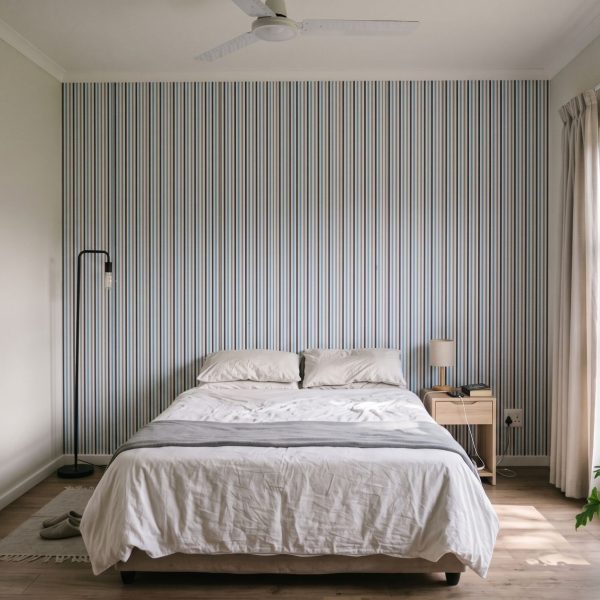 Coastal Stripes Wallpaper shown in a bedroom