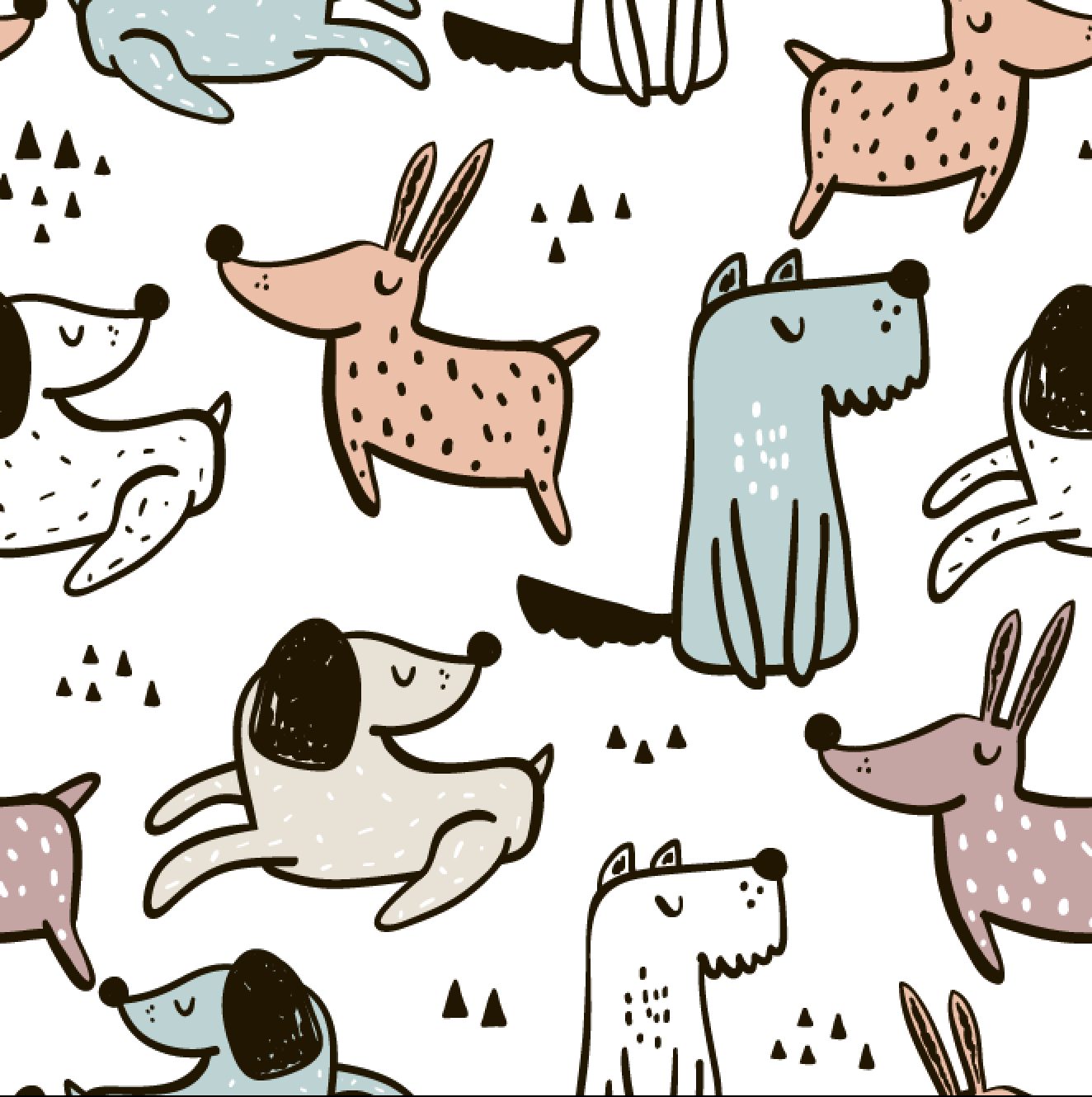 Mural Pupper 2 Wallpaper and Wall Murals South Africa Mural Pupper, playful dogs in terracotta, dusty blue and mauve mural - WallpaperOnline
