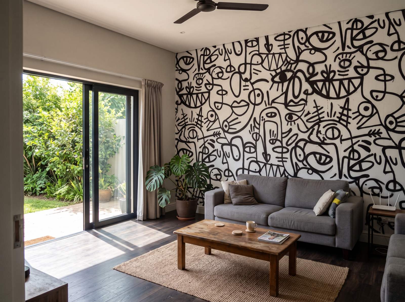 Mural Doodle Visage 1 Wallpaper and Wall Murals South Africa Mural Doodle Visage shown in a living room