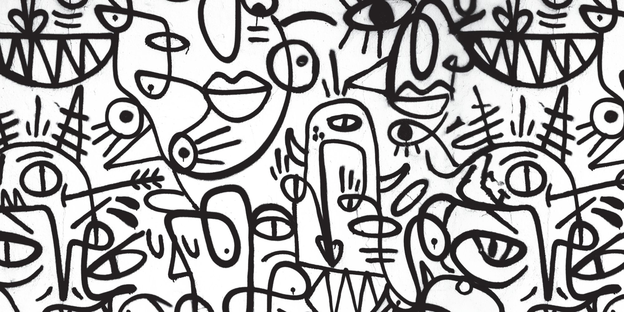 Mural Doodle Visage 2 Wallpaper and Wall Murals South Africa Mural Doodle Visage, abstract doodle faces in black and white mural - WallpaperOnline