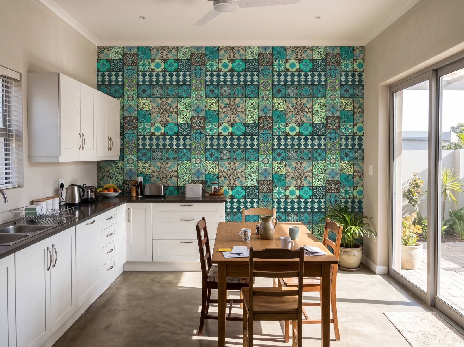 Orellana Tile Wallpaper 1 Wallpaper and Wall Murals South Africa Orellana Tile Wallpaper shown in a kitchen