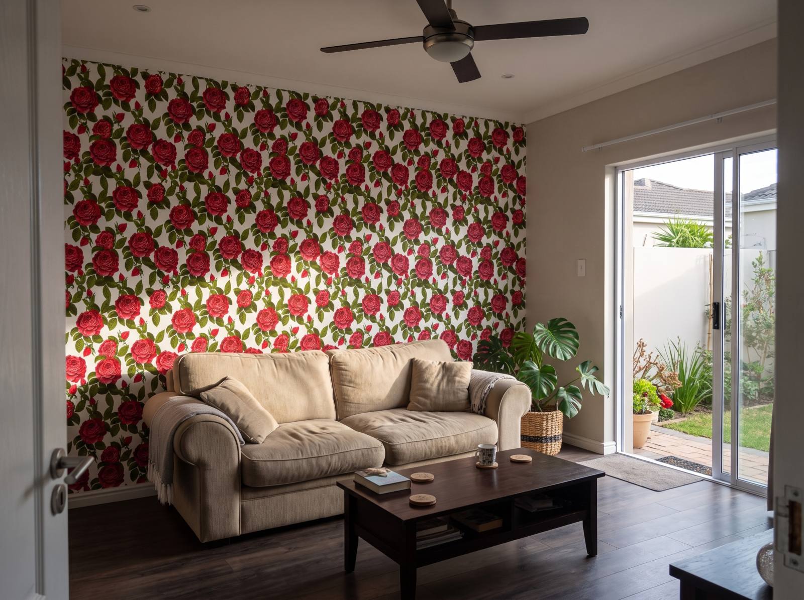Traditional Roses Wallpaper 1 Wallpaper and Wall Murals South Africa Traditional Roses Wallpaper shown in a living room