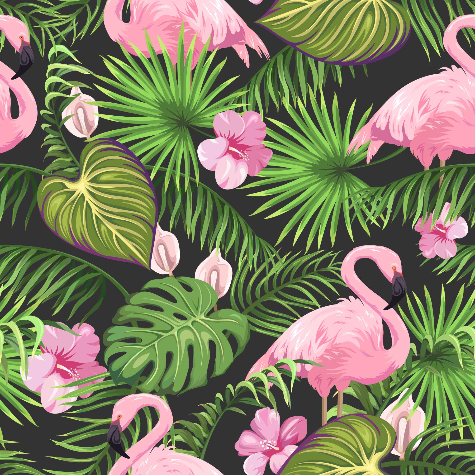 Majestic Marvels Wallpaper 2 Wallpaper and Wall Murals South Africa Majestic Marvels, flamingos and tropical foliage in green and pink wallpaper - WallpaperOnline