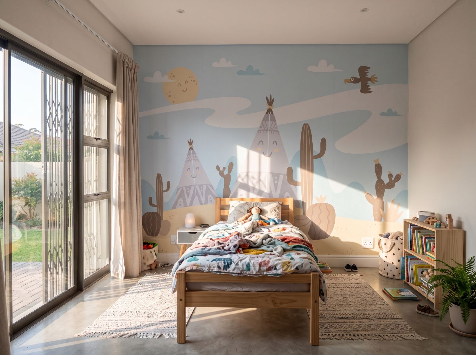 Mural Cactus Camping 3 Wallpaper and Wall Murals South Africa Mural Cactus Camping shown in a bedroom