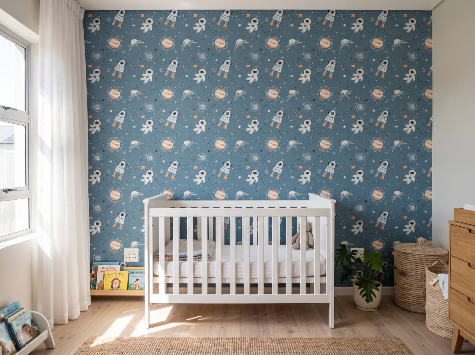 Blue Space Zone Wallpaper 1 Wallpaper and Wall Murals South Africa Blue Space Zone Wallpaper shown in a nursery