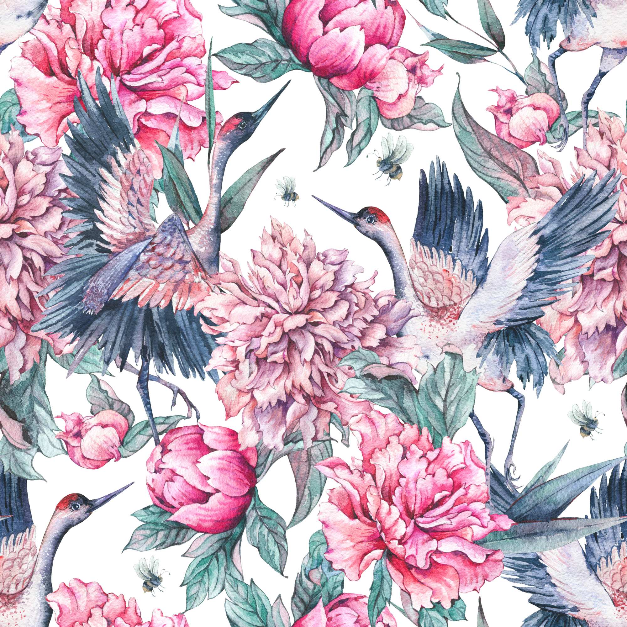 Bloom Wallpaper 2 Wallpaper and Wall Murals South Africa Bloom Wallpaper, cranes and peonies in pink and blue wallpaper - WallpaperOnline
