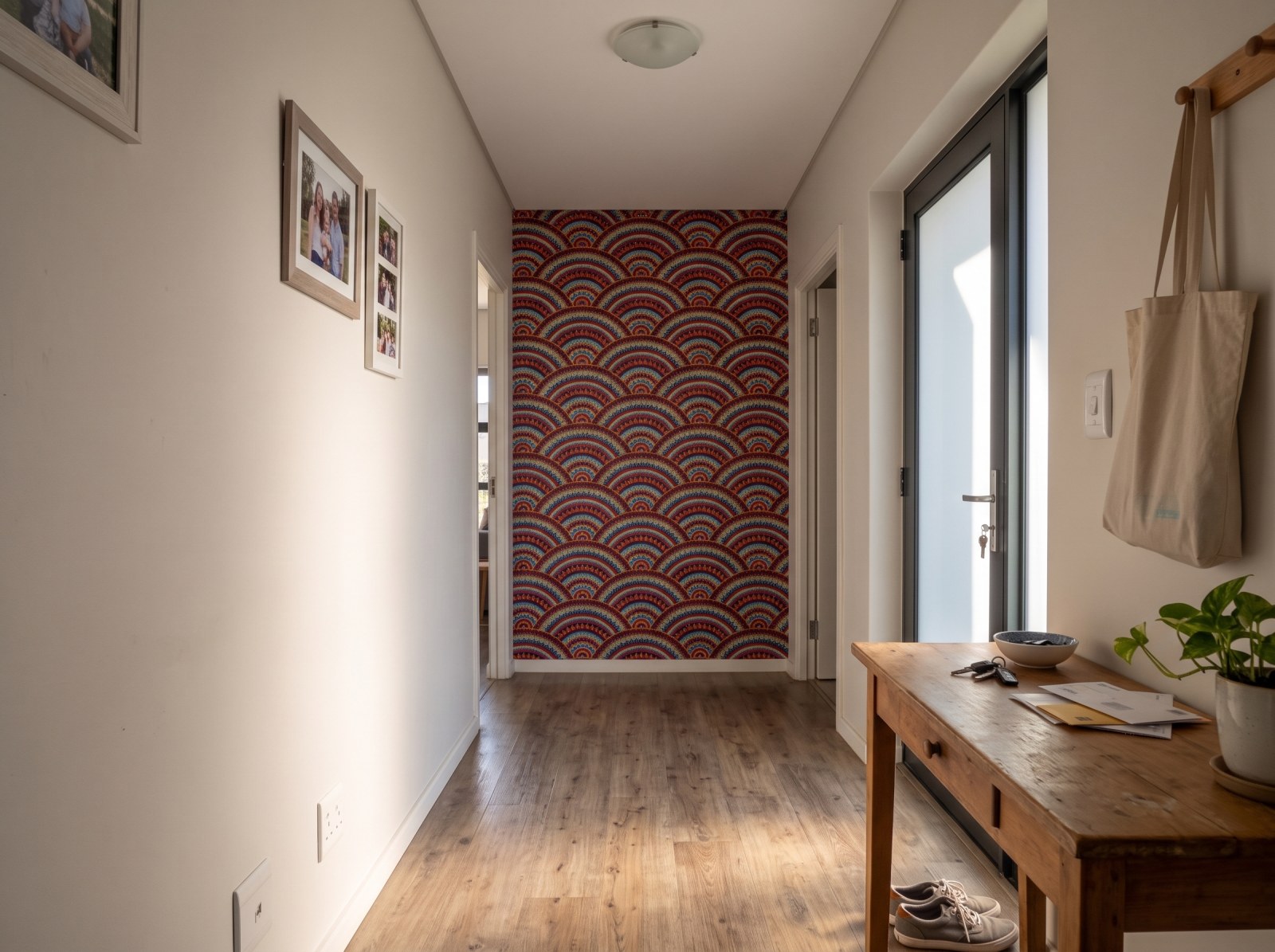 Seigaiha Blaze Wallpaper 3 Wallpaper and Wall Murals South Africa Seigaiha Blaze Wallpaper shown in a hallway