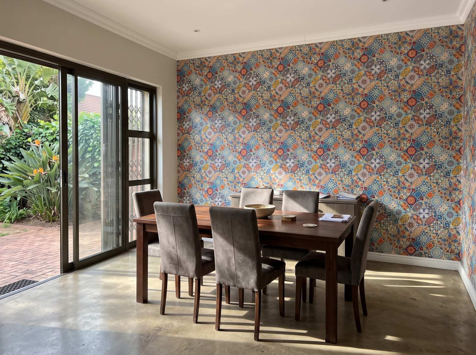 Malone Tile Wallpaper 1 Wallpaper and Wall Murals South Africa Malone Tile Wallpaper shown in a dining room