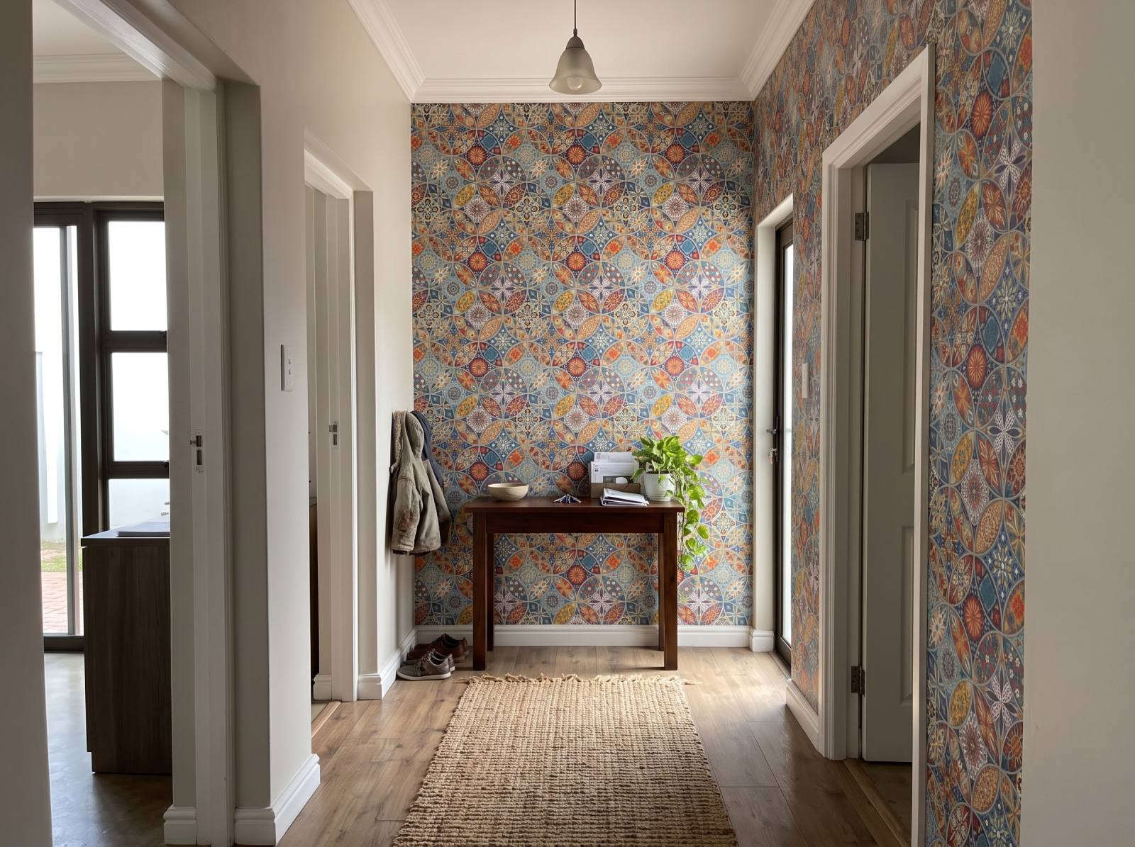 Malone Tile Wallpaper 3 Wallpaper and Wall Murals South Africa Malone Tile Wallpaper shown in a hallway