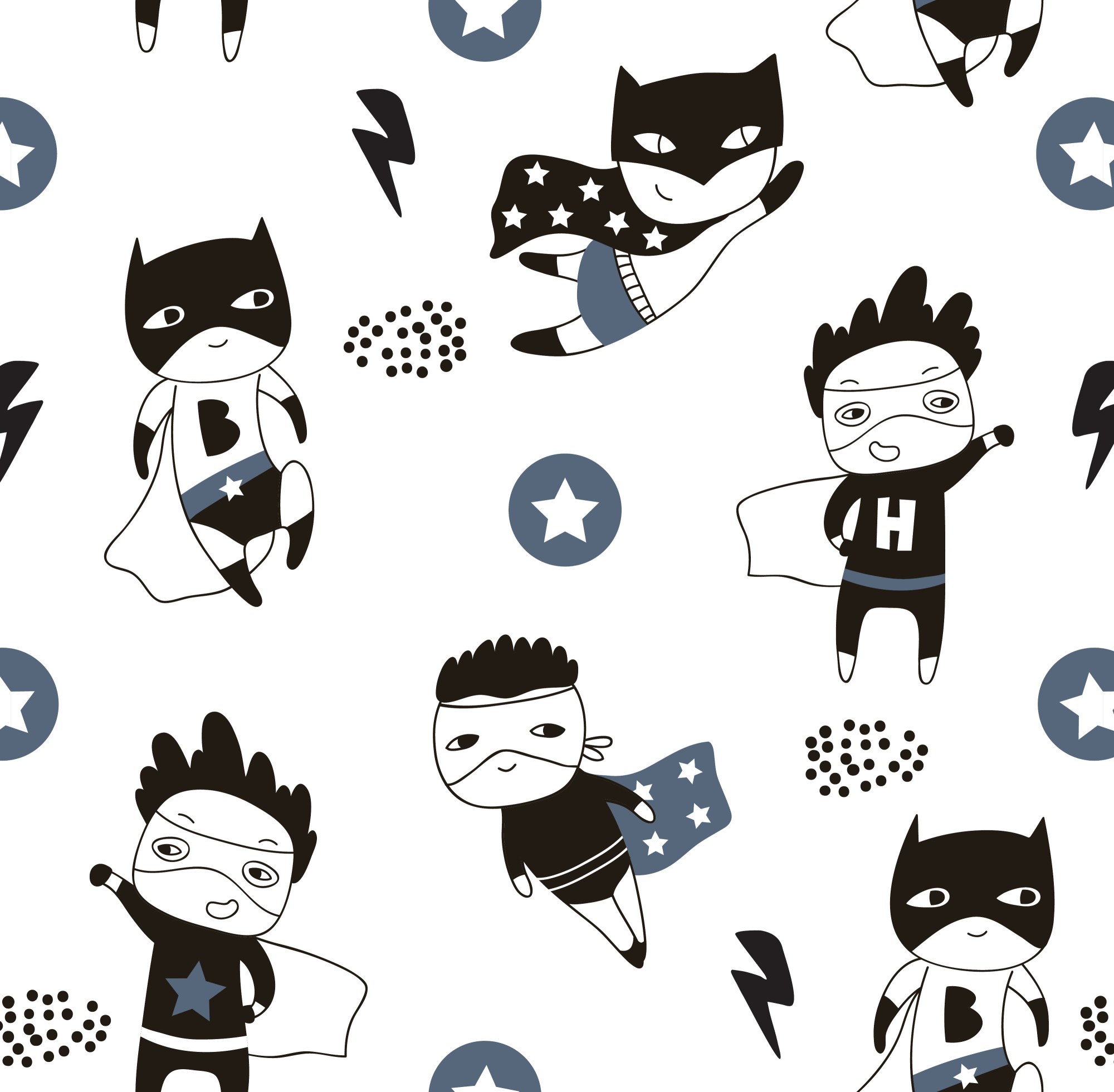 Super Hero Wallpaper 2 Wallpaper and Wall Murals South Africa Super Hero Wallpaper, caped superhero kids in black, white and blue-grey wallpaper - WallpaperOnline