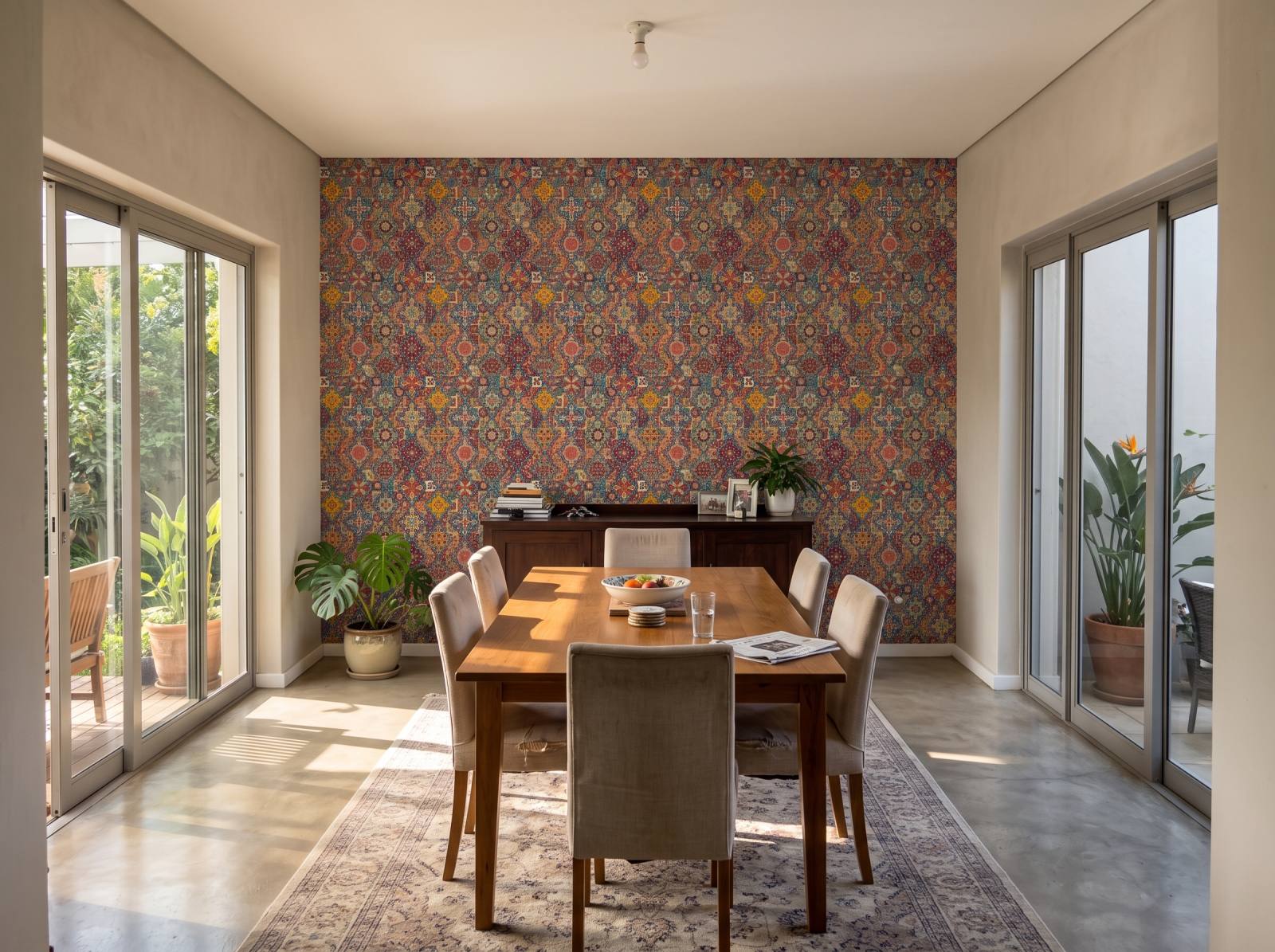 Santana Tile Wallpaper 1 Wallpaper and Wall Murals South Africa Santana Tile Wallpaper shown in a dining room