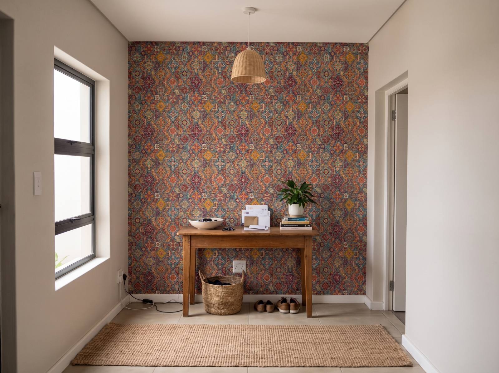Santana Tile Wallpaper 3 Wallpaper and Wall Murals South Africa Santana Tile Wallpaper shown in a hallway