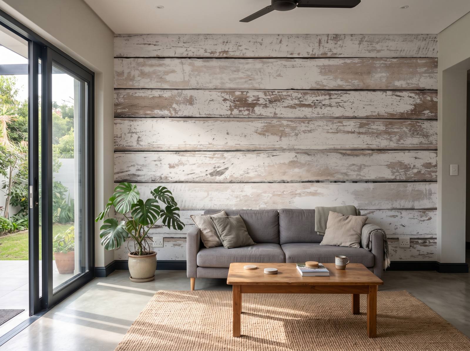 Mural White Wood Planks 1 Wallpaper and Wall Murals South Africa Mural White Wood Planks shown in a living room
