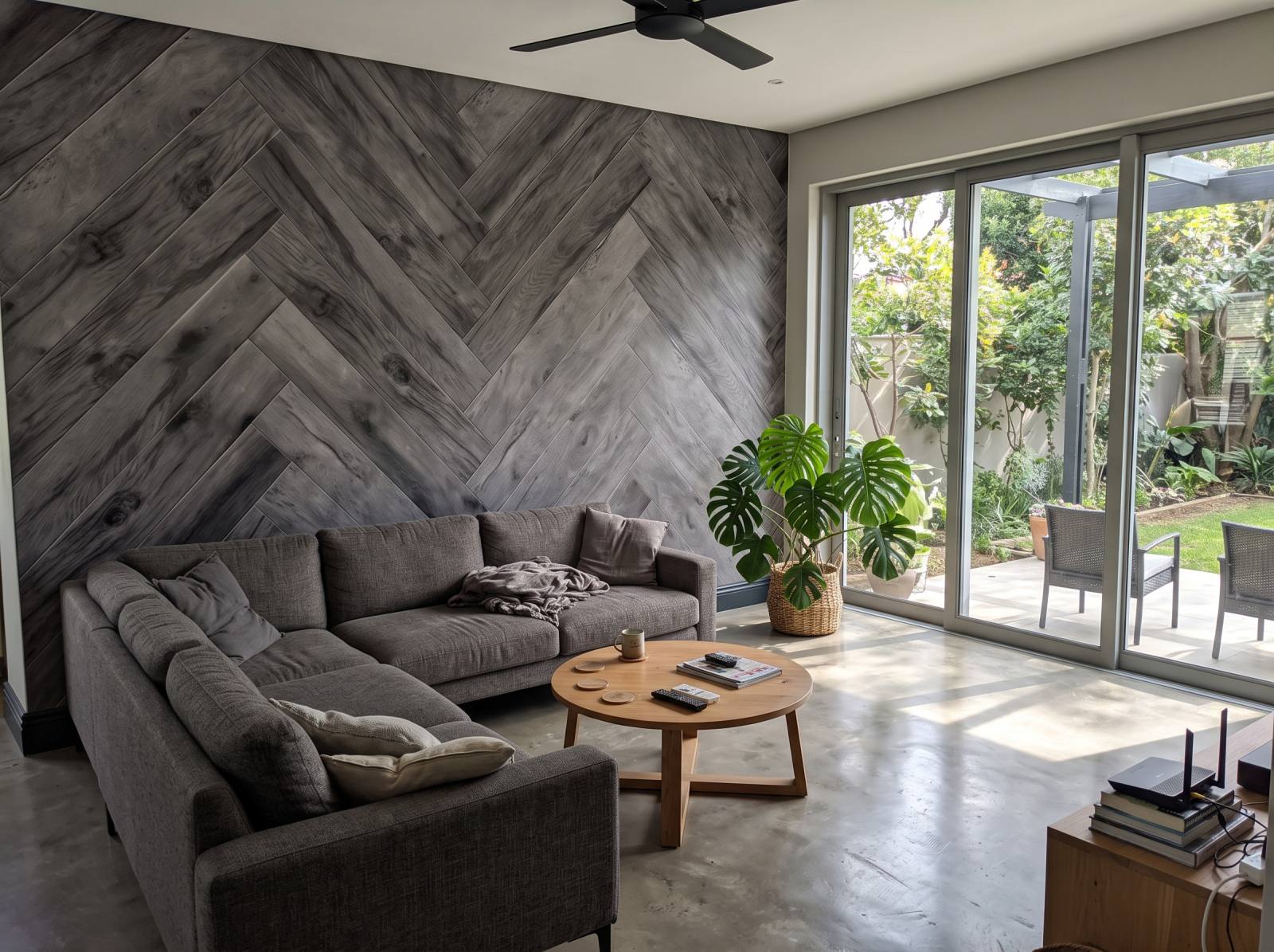 Mural Cinereal Herringbone 1 Wallpaper and Wall Murals South Africa Mural Cinereal Herringbone shown in a living room