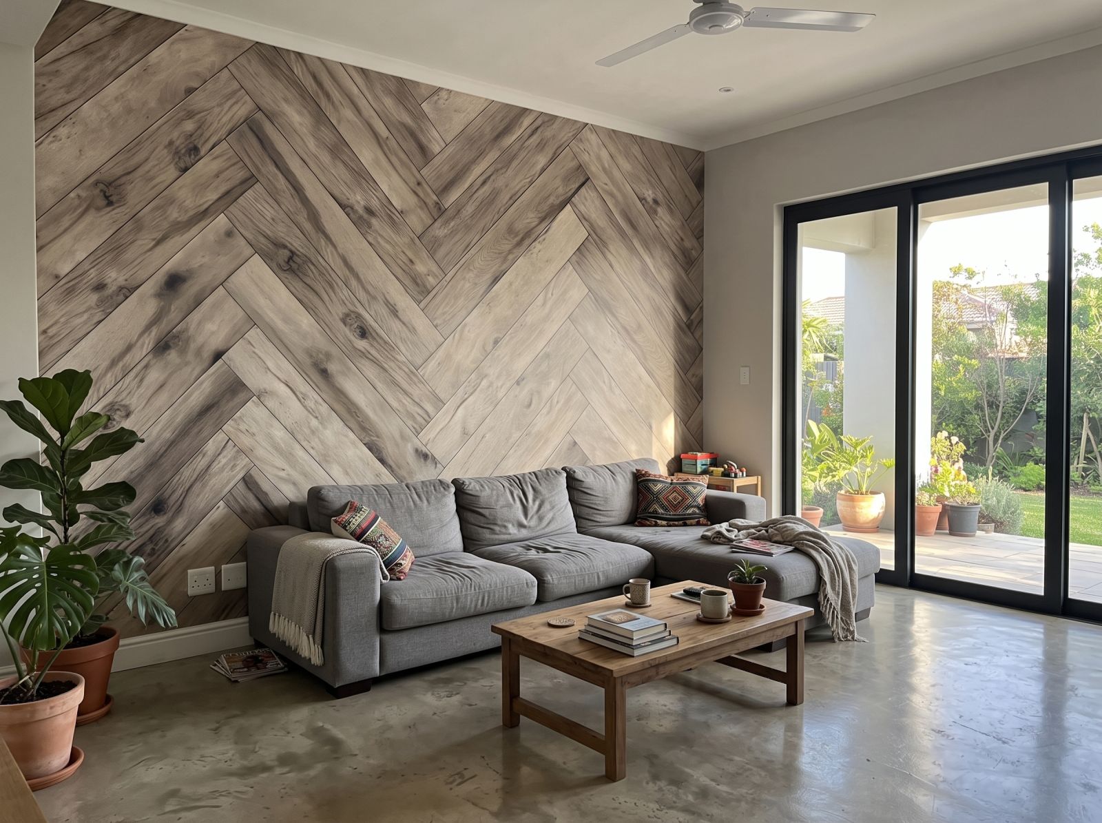 Mural Sorrel Herringbone 1 Wallpaper and Wall Murals South Africa Mural Sorrel Herringbone shown in a living room