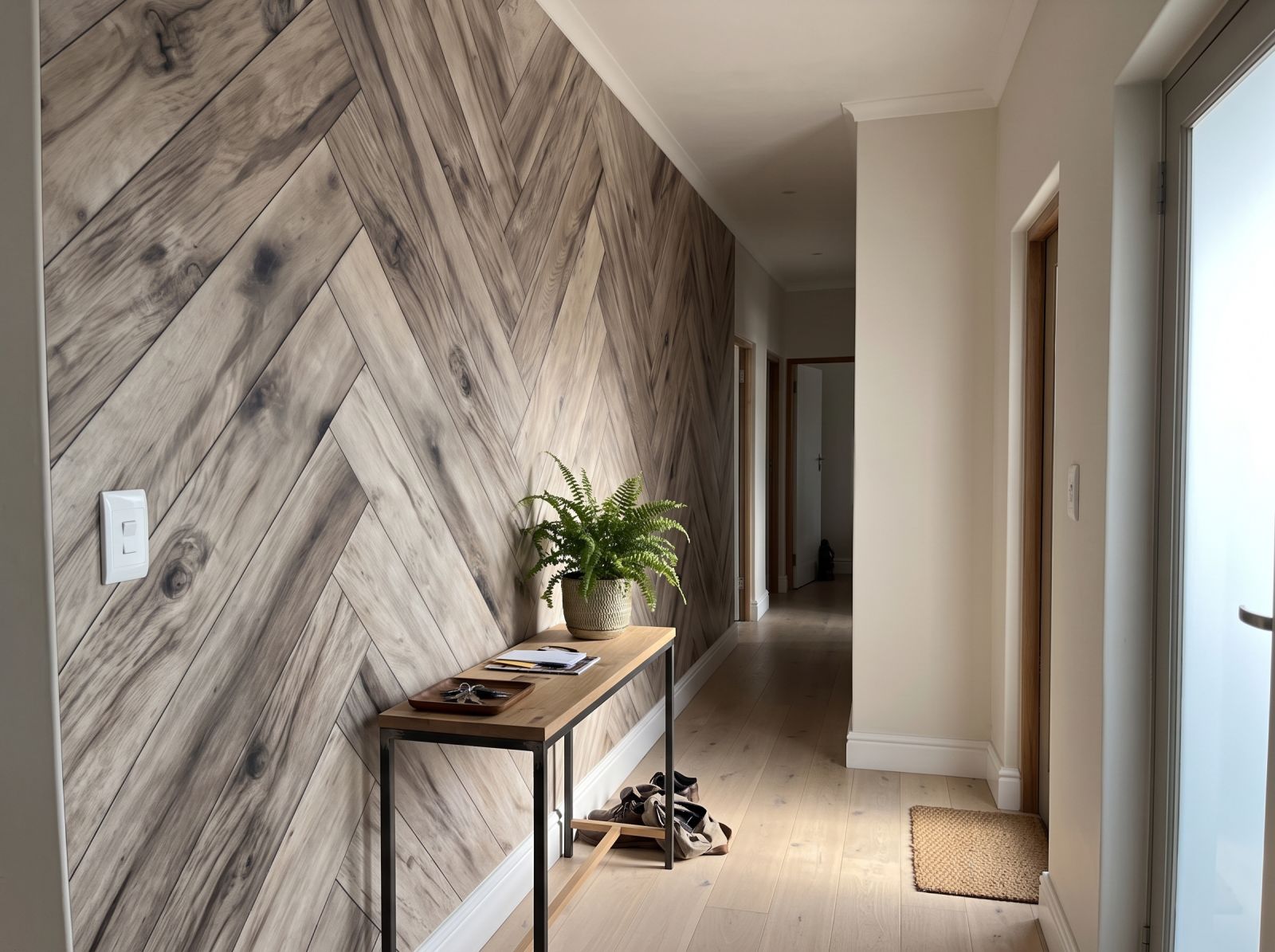 Mural Sorrel Herringbone 3 Wallpaper and Wall Murals South Africa Mural Sorrel Herringbone shown in a hallway