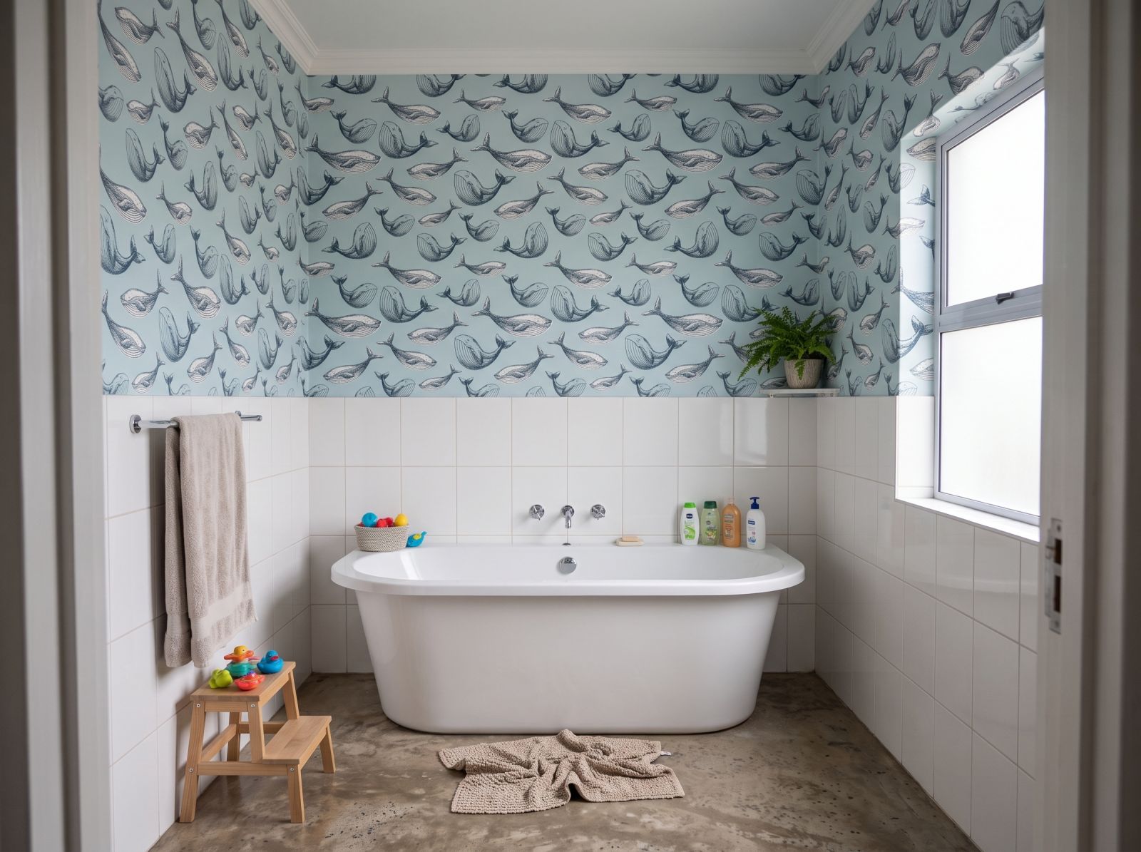Whale of a Time Wallpaper 3 Wallpaper and Wall Murals South Africa Whale of a Time Wallpaper shown in a bathroom