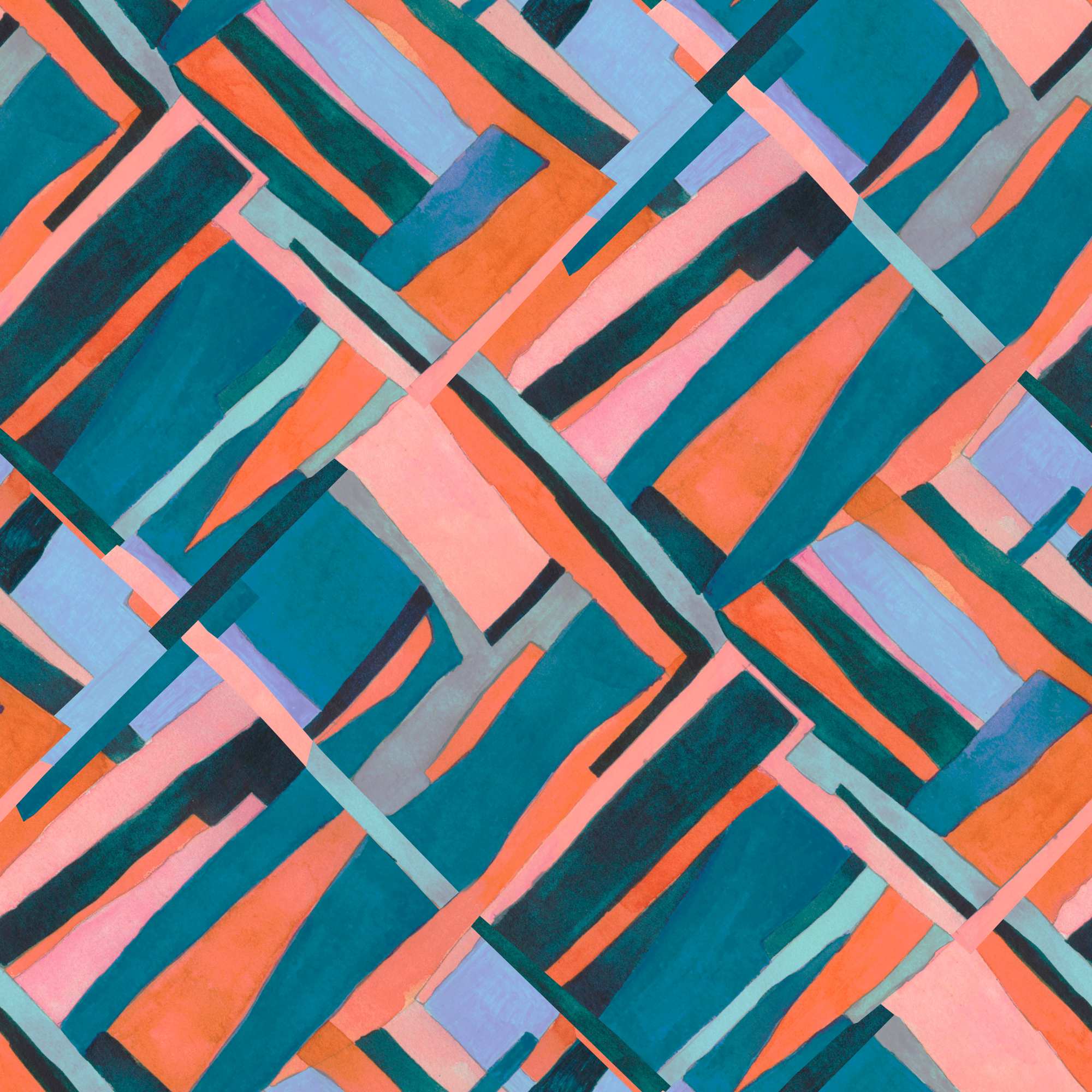 Tranquil Teal Oasis Wallpaper 2 Wallpaper and Wall Murals South Africa Tranquil Teal Oasis Wallpaper, abstract geometric pattern in teal, orange and coral wallpaper - WallpaperOnline