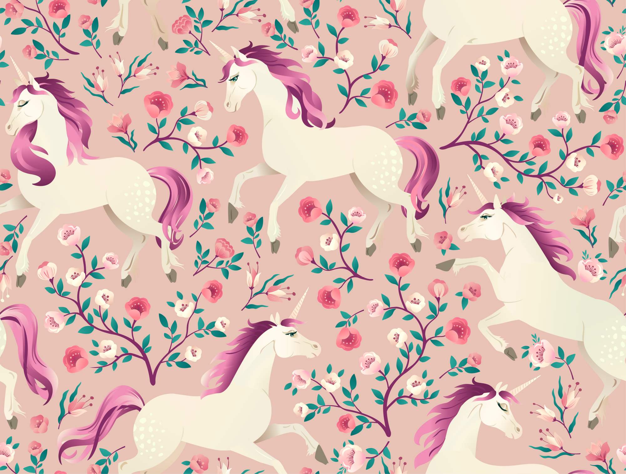 Unicorn Rose in Pink Wallpaper 2 Wallpaper and Wall Murals South Africa Unicorn Rose, unicorns and florals in pink wallpaper - WallpaperOnline