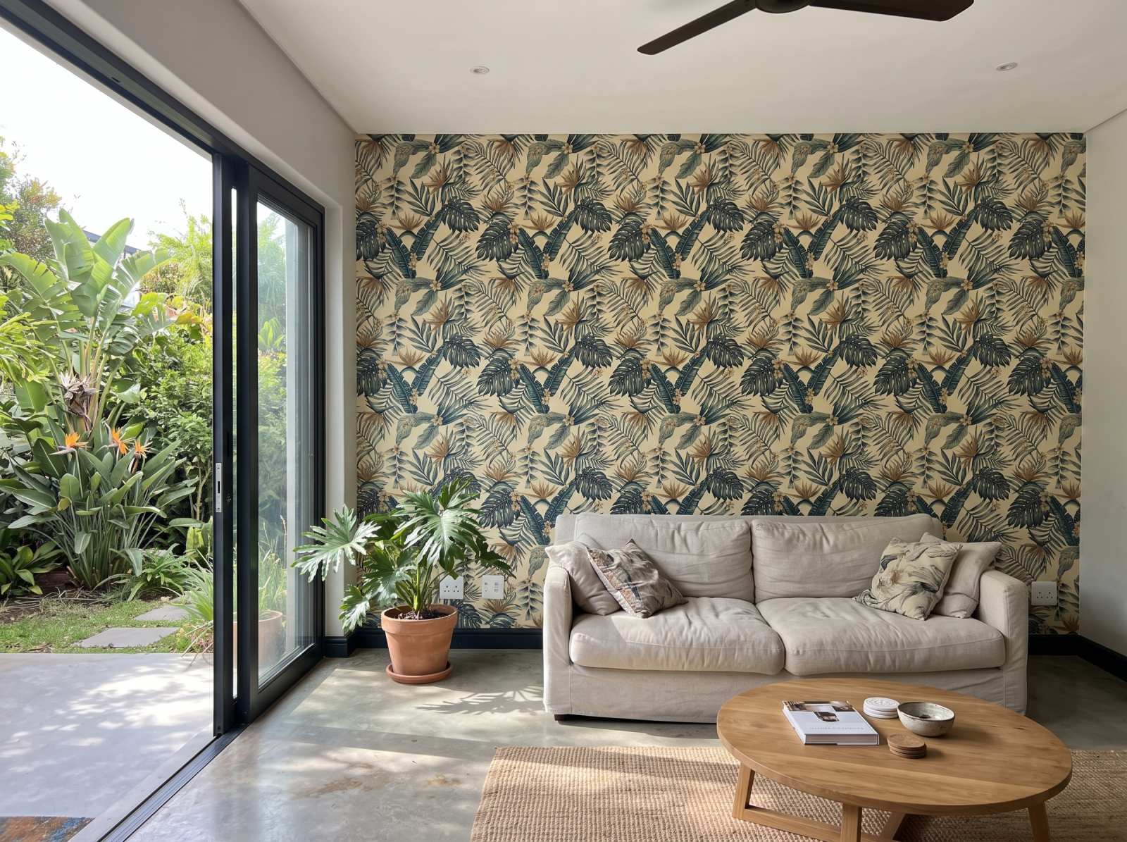 Verde Mostaza Wallpaper 1 Wallpaper and Wall Murals South Africa Verde Mostaza Wallpaper shown in a living room