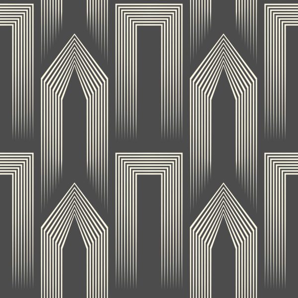 Cities Wallpaper, art deco arches in charcoal and cream wallpaper - WallpaperOnline