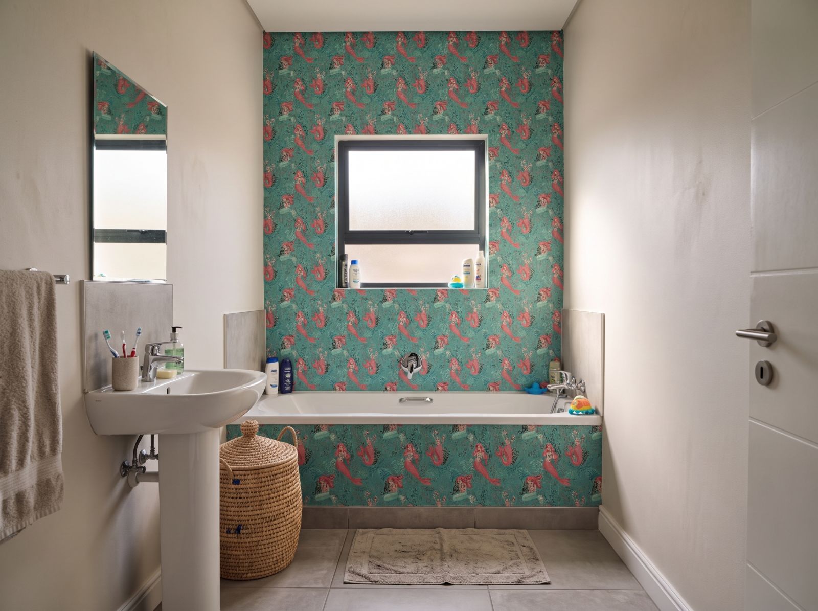 Airy Mermaids Wallpaper 3 Wallpaper and Wall Murals South Africa Airy Mermaids Wallpaper shown in a bathroom