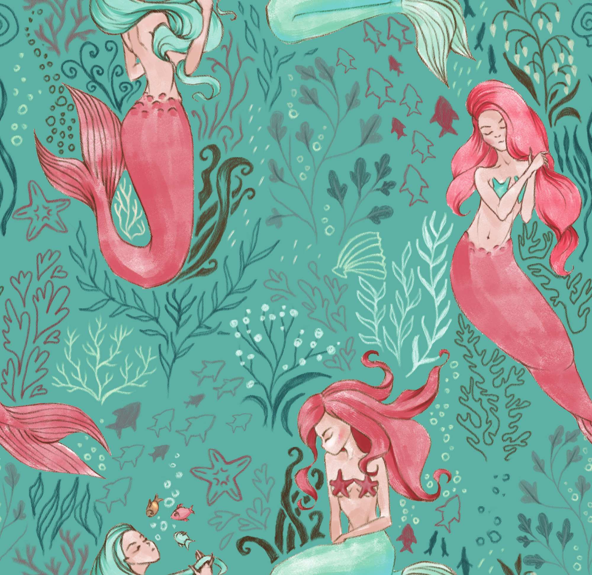 Airy Mermaids Wallpaper 2 Wallpaper and Wall Murals South Africa Airy Mermaids Wallpaper, mermaids in teal and pink wallpaper - WallpaperOnline
