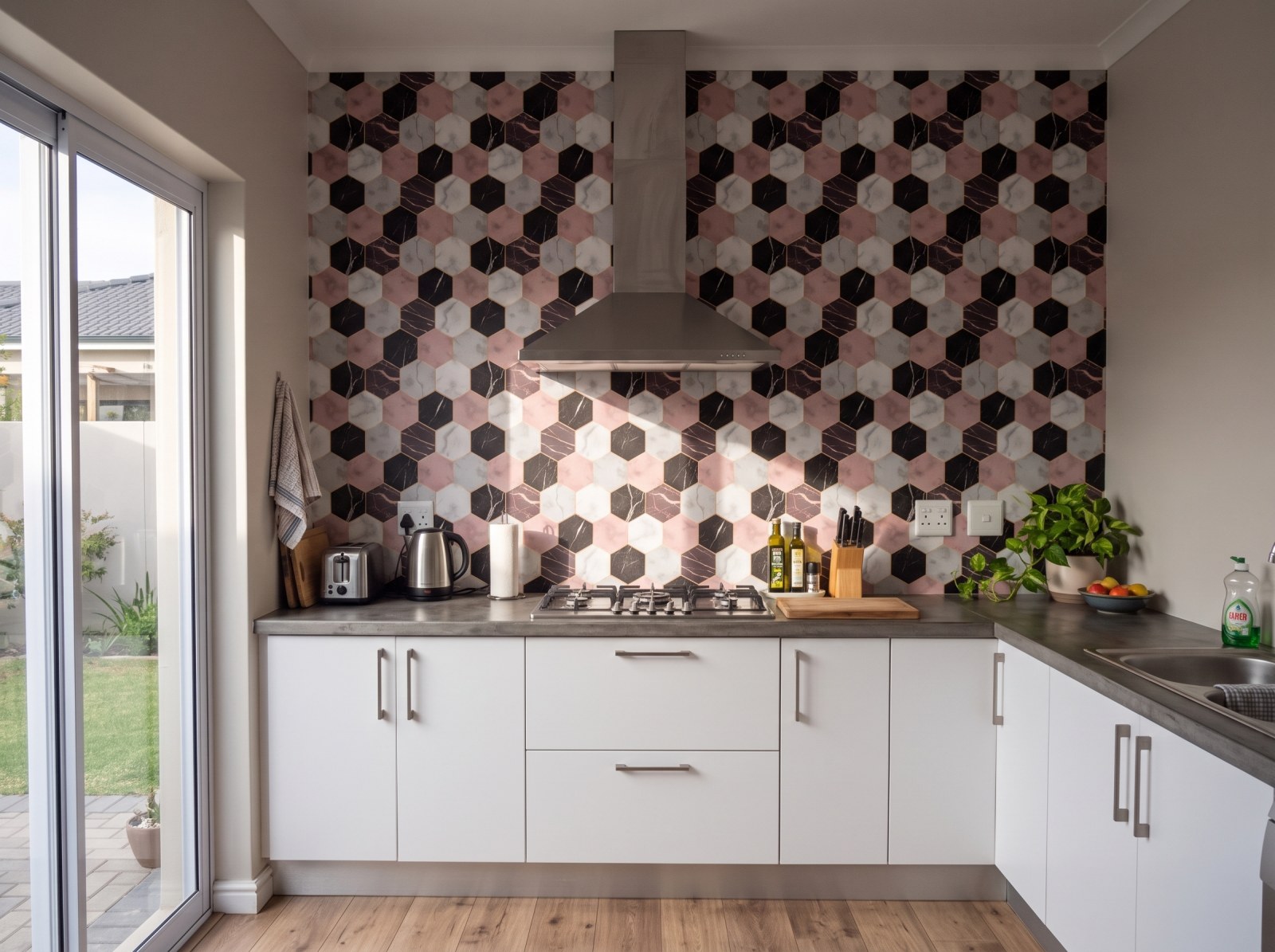 Athena Marble Wallpaper 3 Wallpaper and Wall Murals South Africa Athena Marble Wallpaper shown in a kitchen