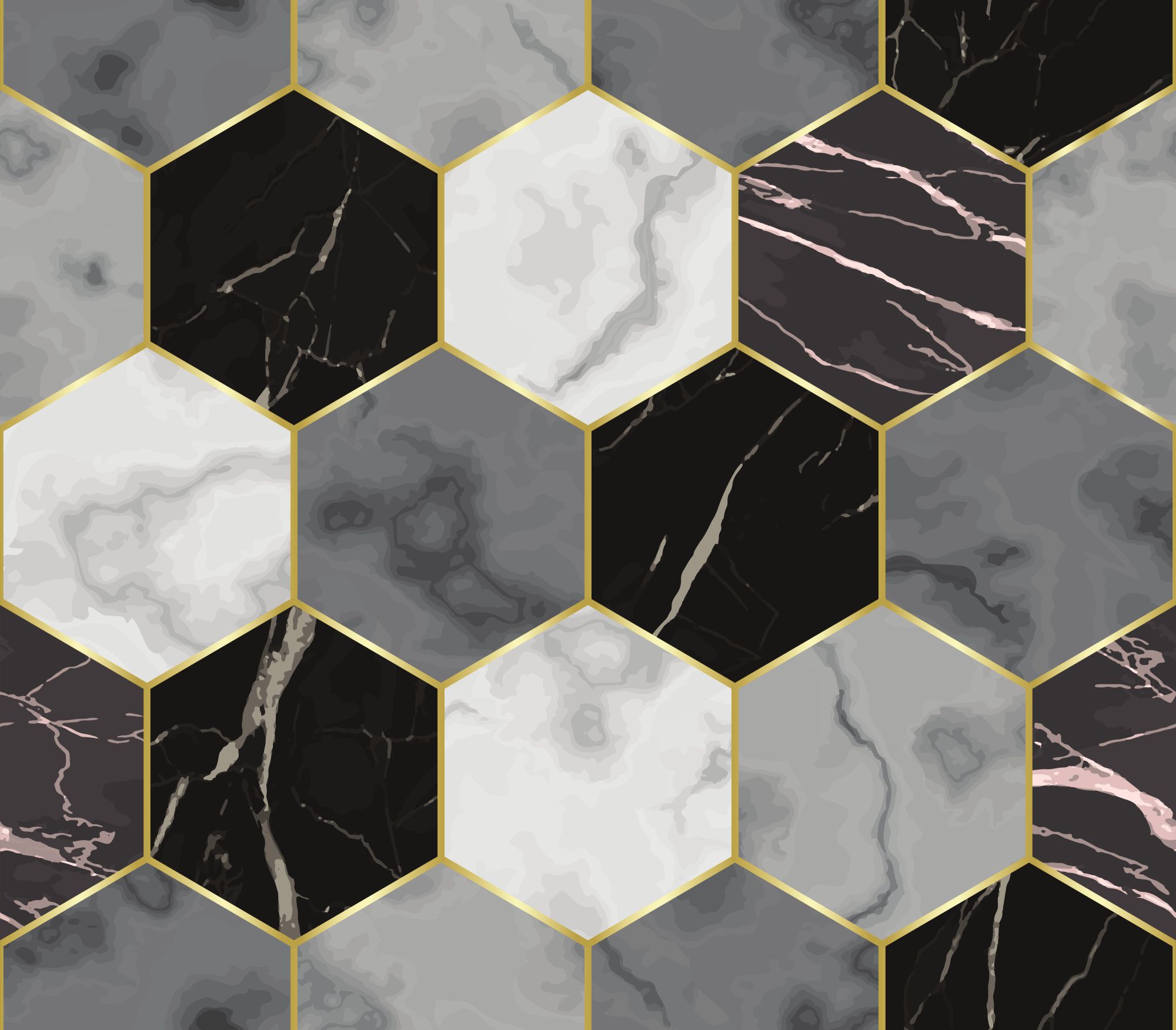 Apollo Marble Wallpaper 2 Wallpaper and Wall Murals South Africa Apollo Marble Wallpaper, hexagon marble mosaic in black, grey and white wallpaper - WallpaperOnline