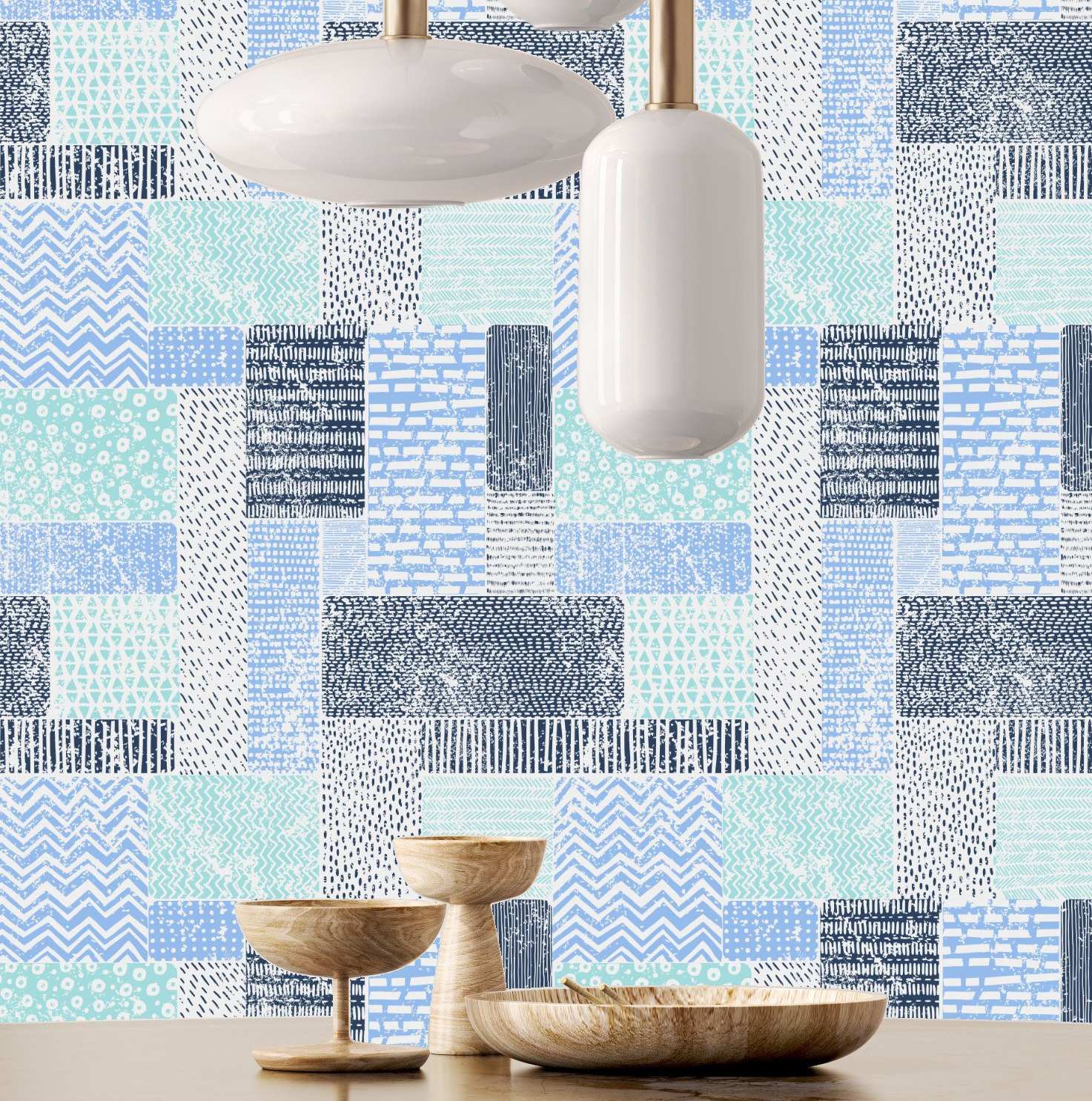Boho Patchwork Marine Wallpaper 4 Wallpaper and Wall Murals South Africa Boho Patchwork Marine Wallpaper close-up showing texture and colour