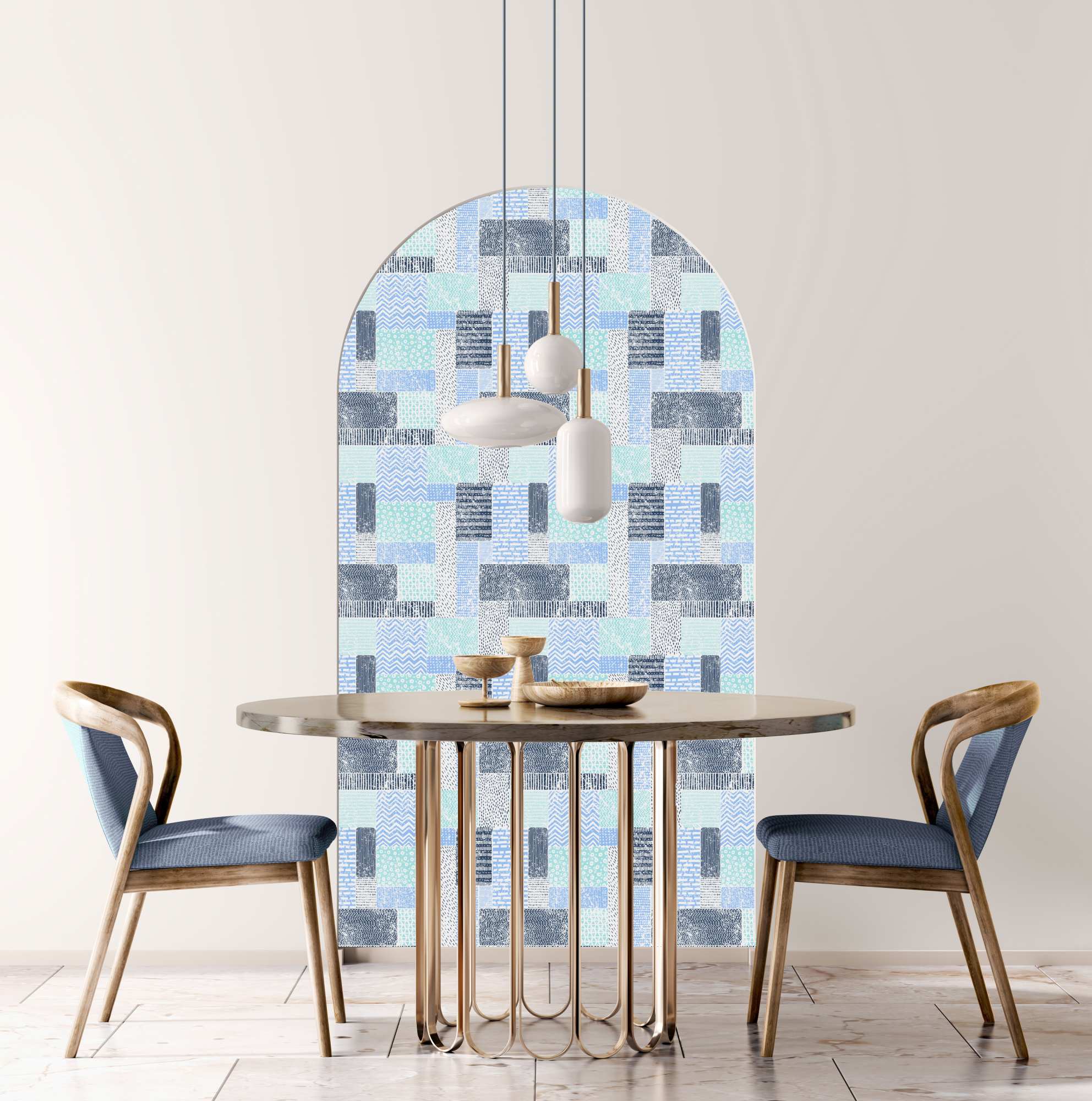 Boho Patchwork Marine Wallpaper 2 Wallpaper and Wall Murals South Africa Boho Patchwork Marine Wallpaper, patchwork texture blocks in blue, mint and charcoal wallpaper - WallpaperOnline