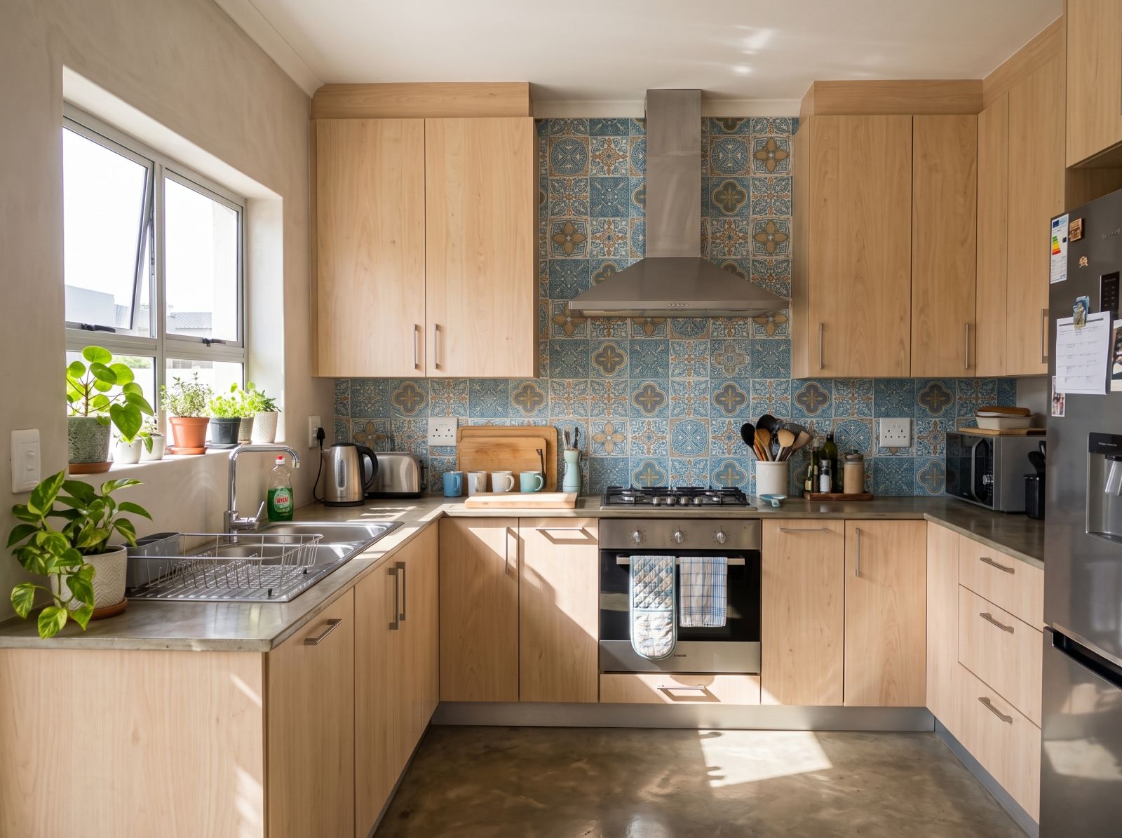 Cerceta Tile Wallpaper 1 Wallpaper and Wall Murals South Africa Cerceta Tile Wallpaper shown in a kitchen