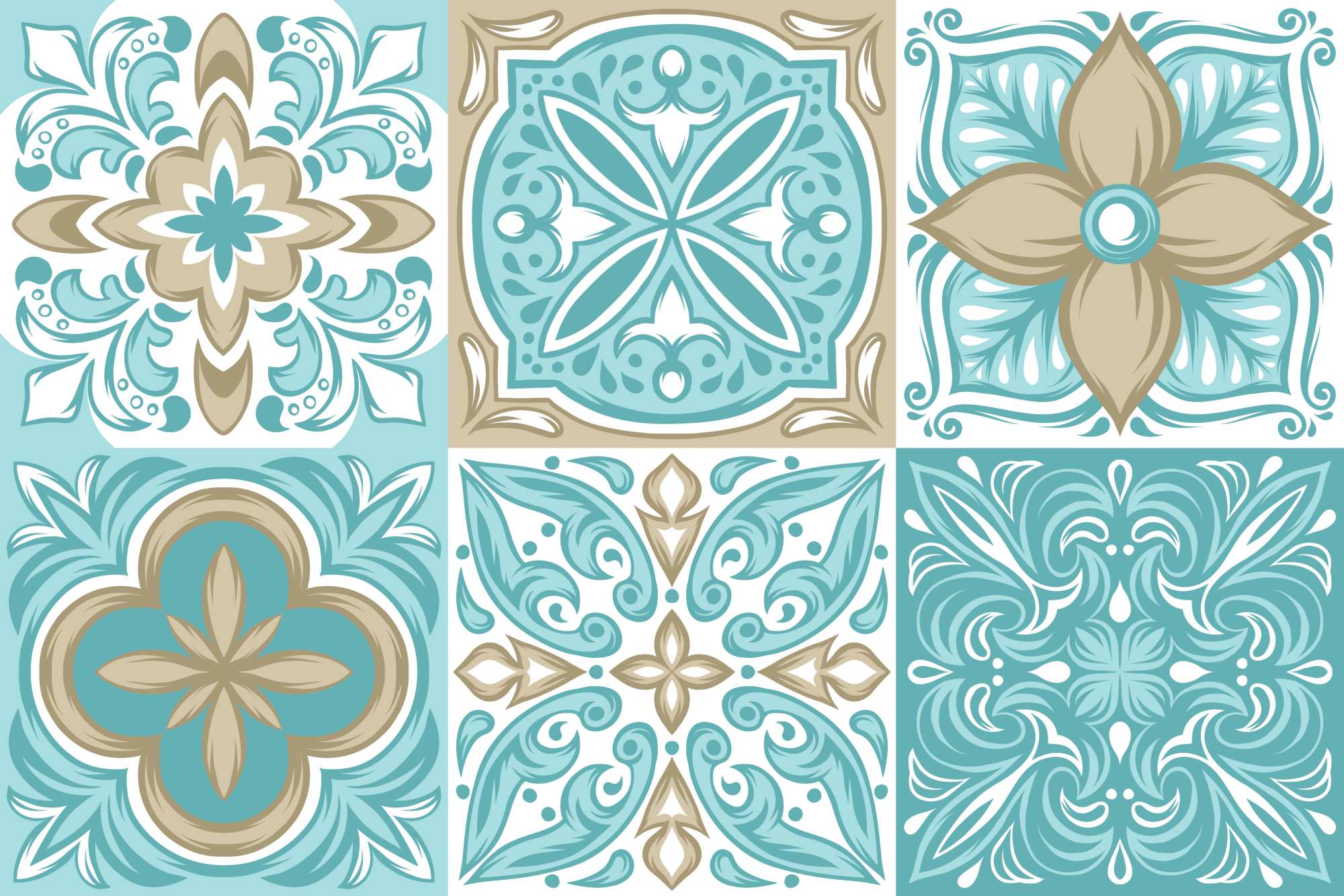 Cerceta Tile Wallpaper 2 Wallpaper and Wall Murals South Africa Cerceta Tile Wallpaper, ornamental tile pattern in teal and tan wallpaper - WallpaperOnline